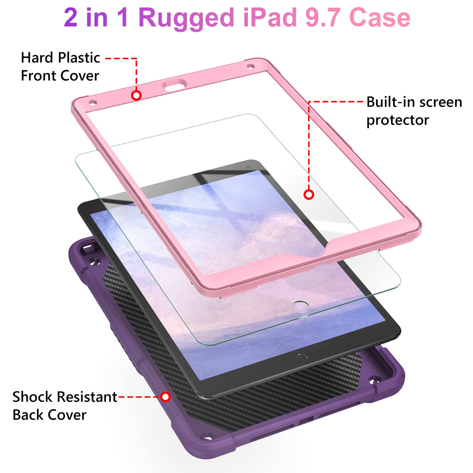 Vofuoe For Ipad 6Th/5Th Generation Case With Screen Protector For Ipad 9.7 Case 2018 2017 Butterfly Stand Strap Dolls Pencil Hol