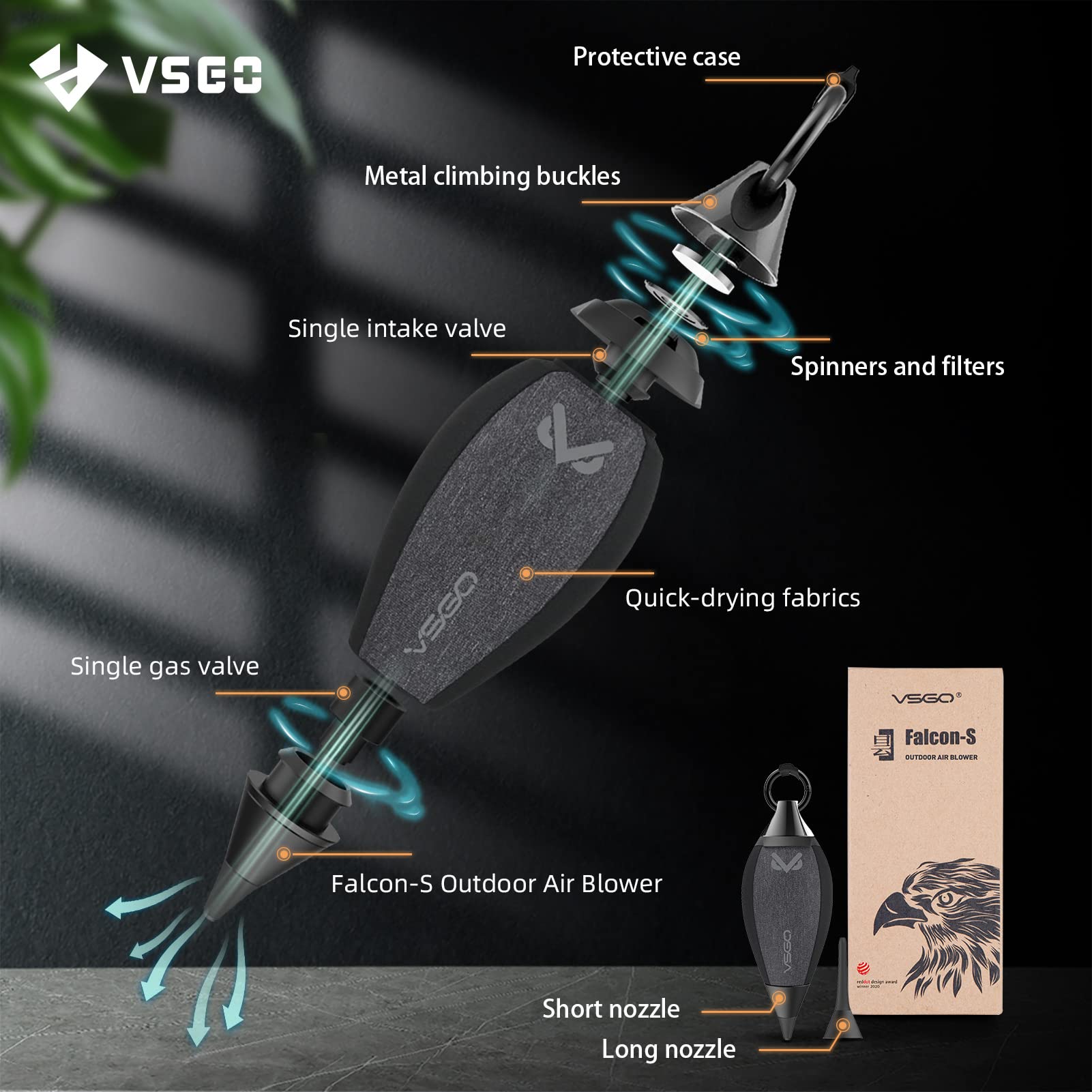 Vsgo Falcon S Outdoor Air Blower V B03E With Dust Filter Two Replaceable Short Long Nozzles Compatible For Camera Lens Sensor Cc