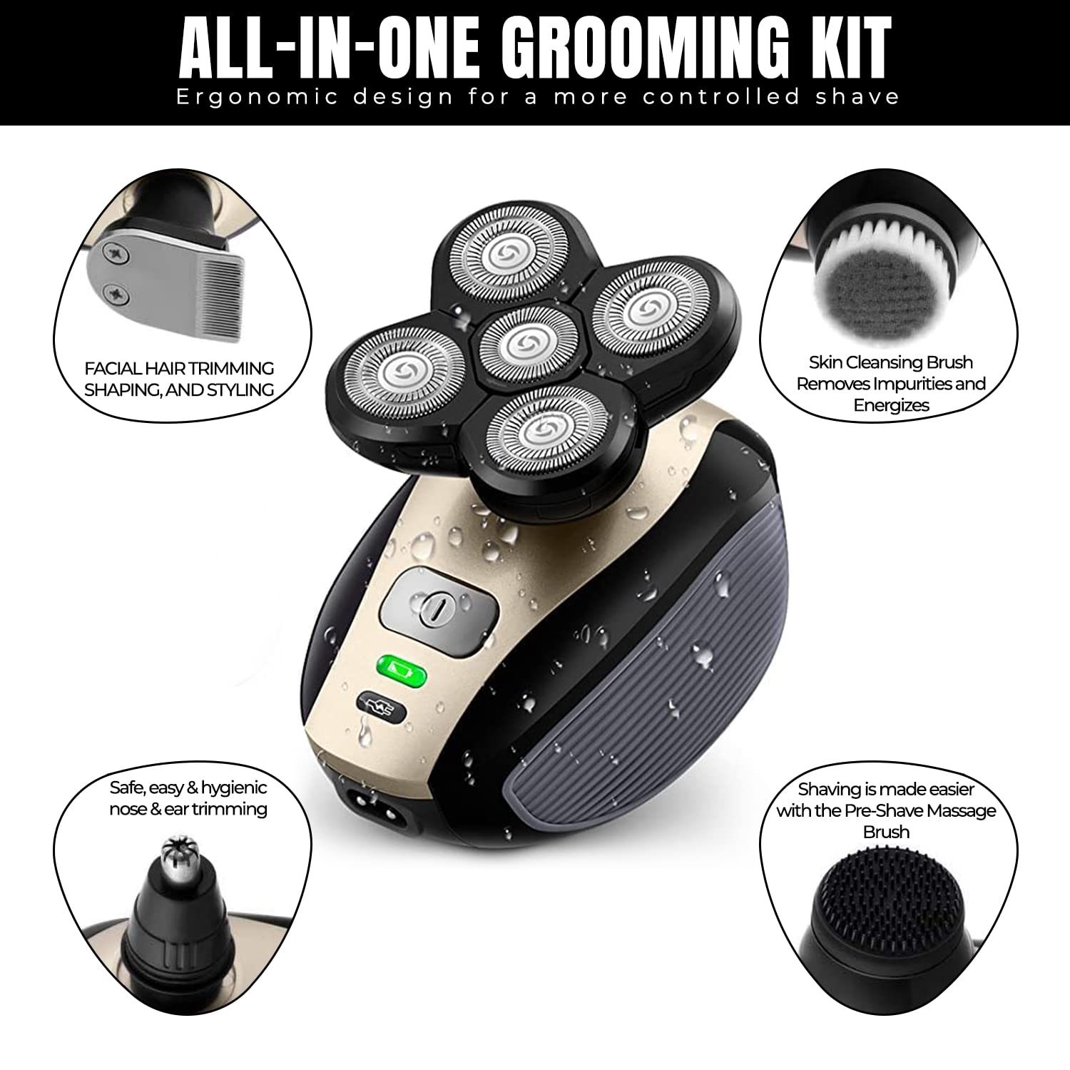Electric Shaver Bald Head Shaver Head Shaver For Bald Men Electic Razor For Men Waterproof Cordless Trimmer For Nose Ear Face Bo