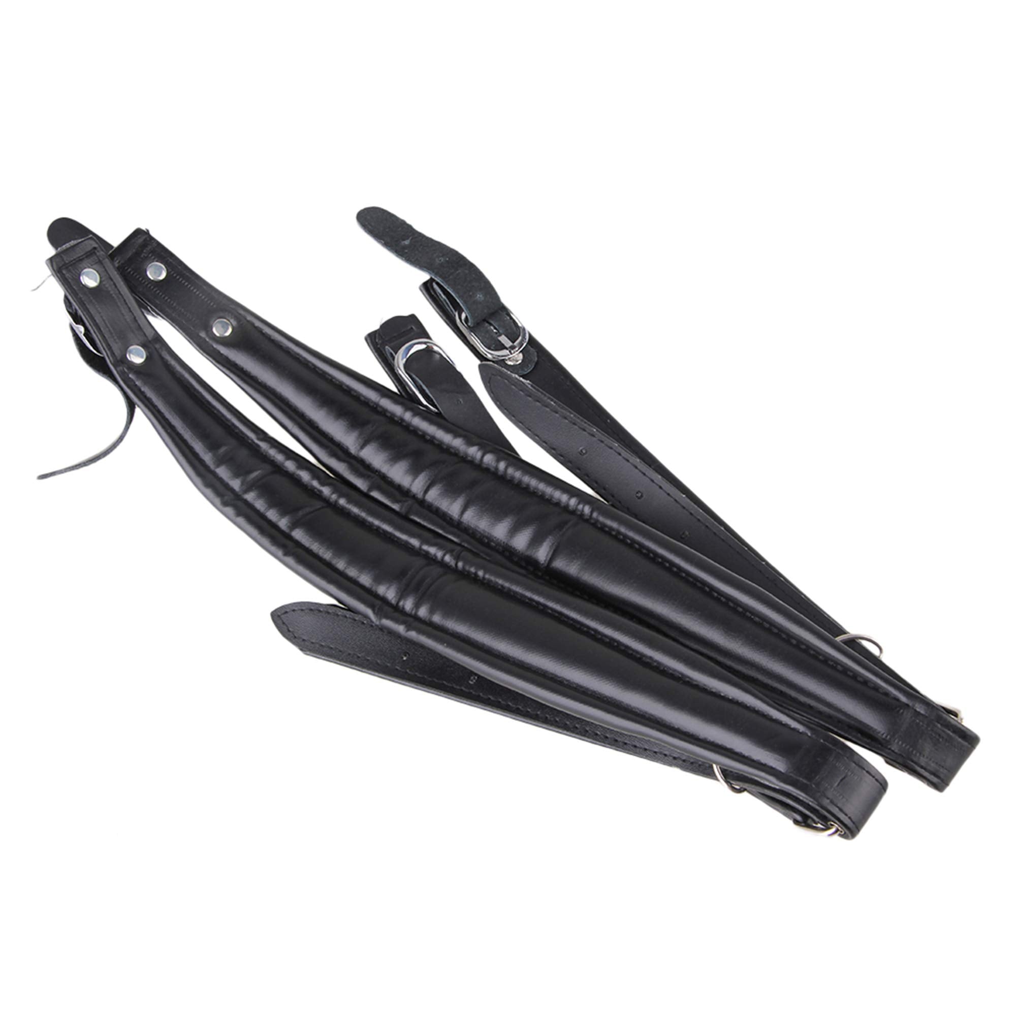 Yibuy Adjustable Accordion Shoulder Strap Set Pu Leather Black Set Of 2