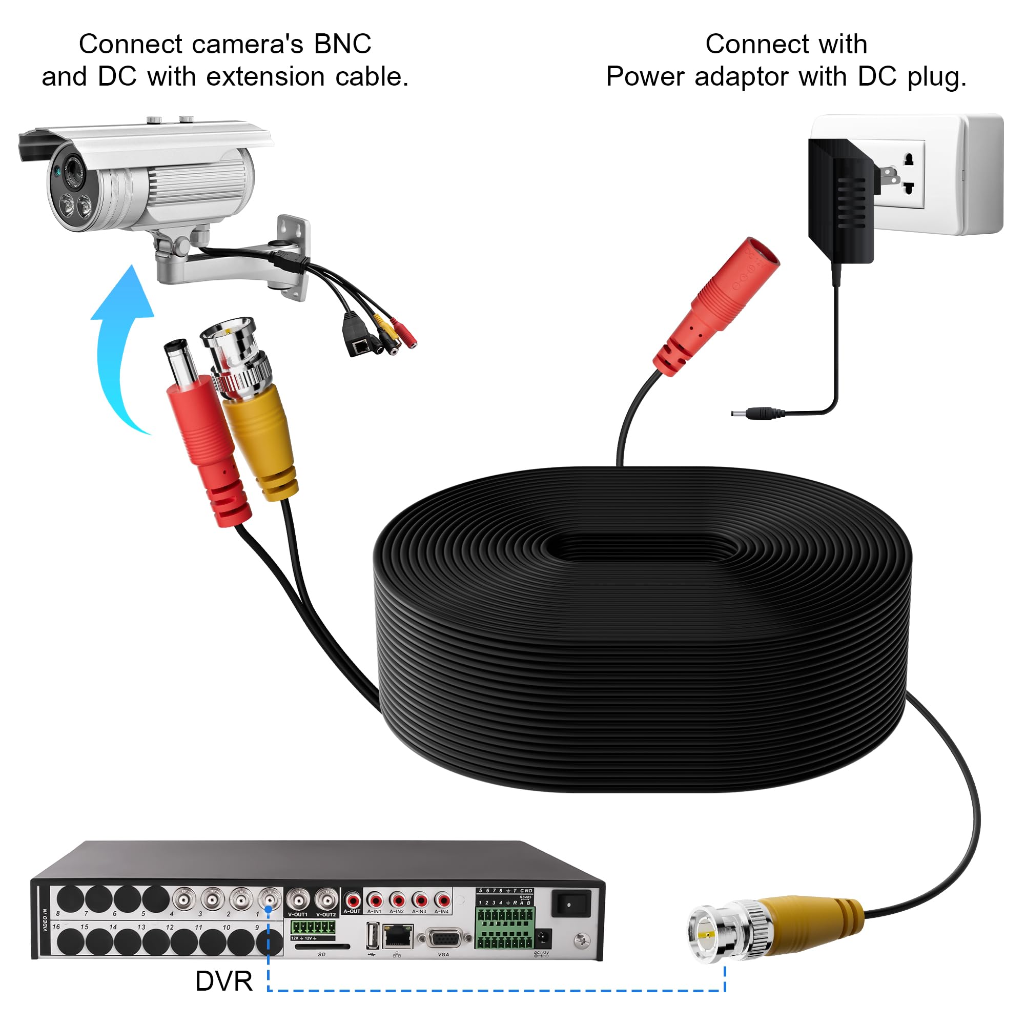 Elecan Bnc Cable 100 Ft All In One Siamese Video Power Security Camera Cable, Black Bnc Extension Wire Cord For All Max 5Mp Hd C
