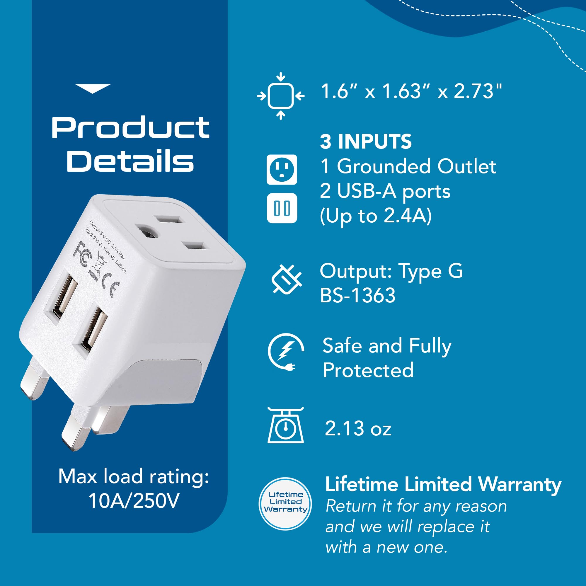 Ceptics European Plug Adapter, Safe Usb C 30W Pd & Qc 3.0 2 Usa Socket   Compact & Powerful   Use In Greece, Italy, Switzerland,