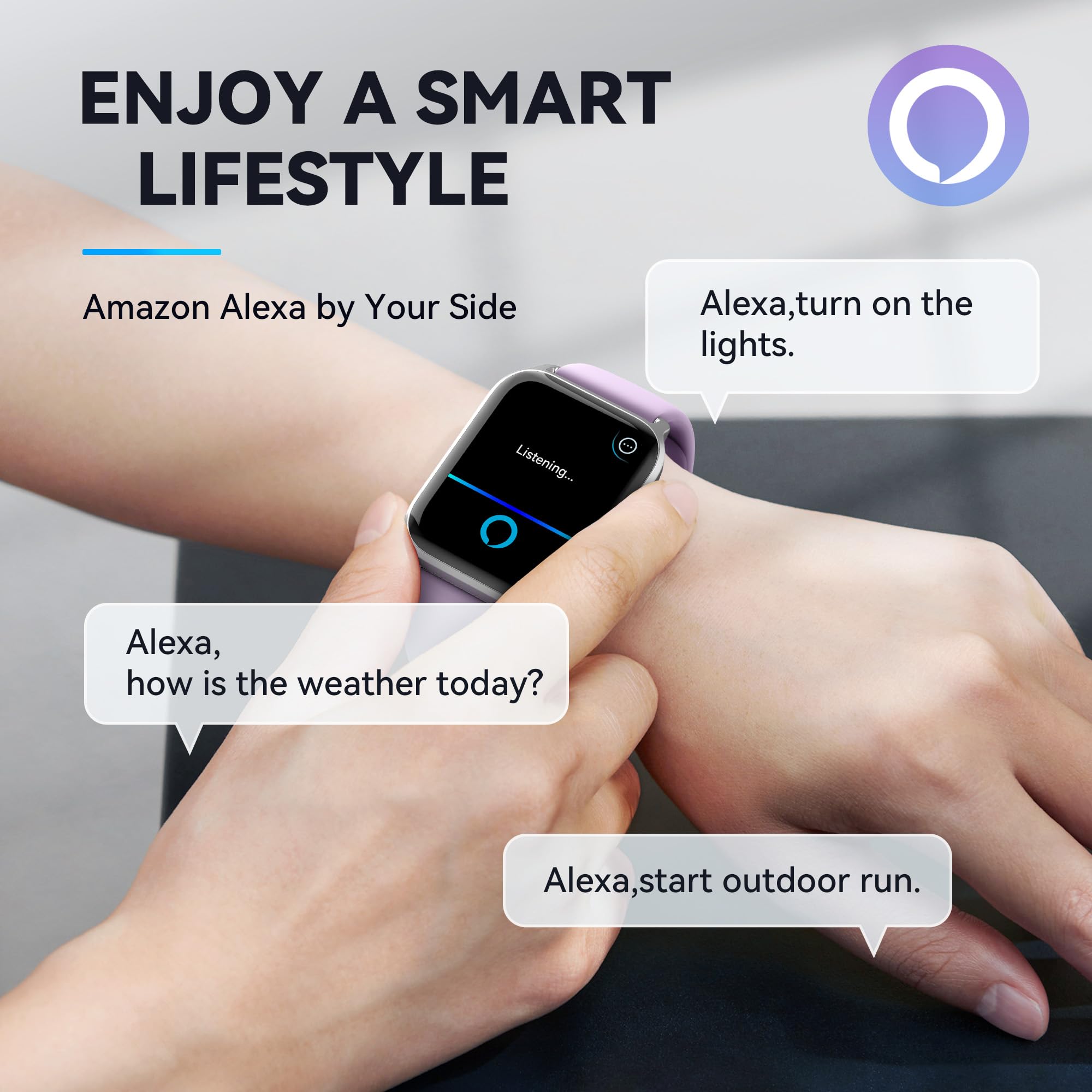 Woneligo Smart Watch - Purple, Silicone Band, 1.8 '' Analog Display, Ip68 Waterproof, Over 100 Sports Modes, Alexa Voice Control