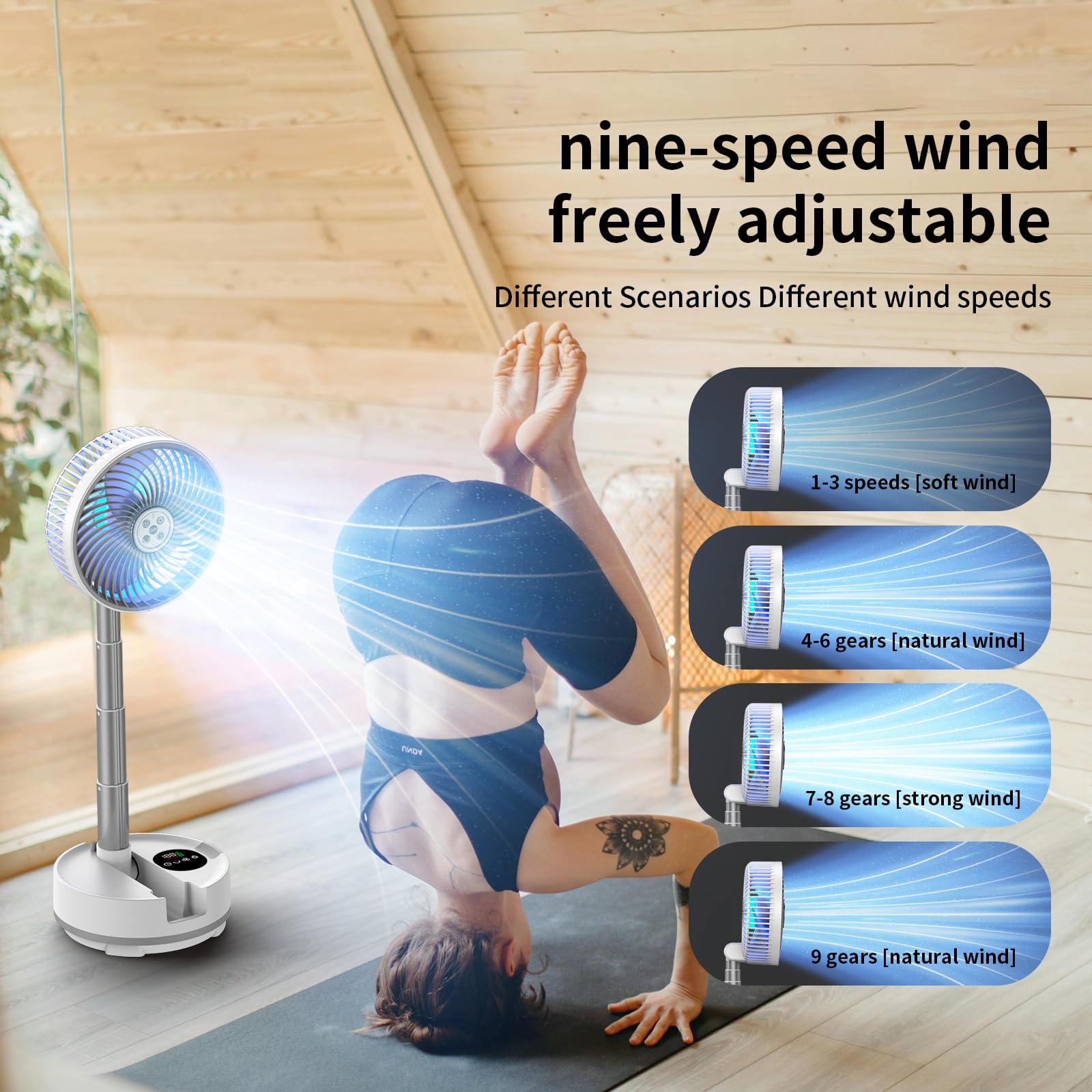 Socool 20000Mah 8 Portable Fan Battery Operated Fans, Oscillating Charging Fan, Remote Control Led Light, 112 Hours Working Port