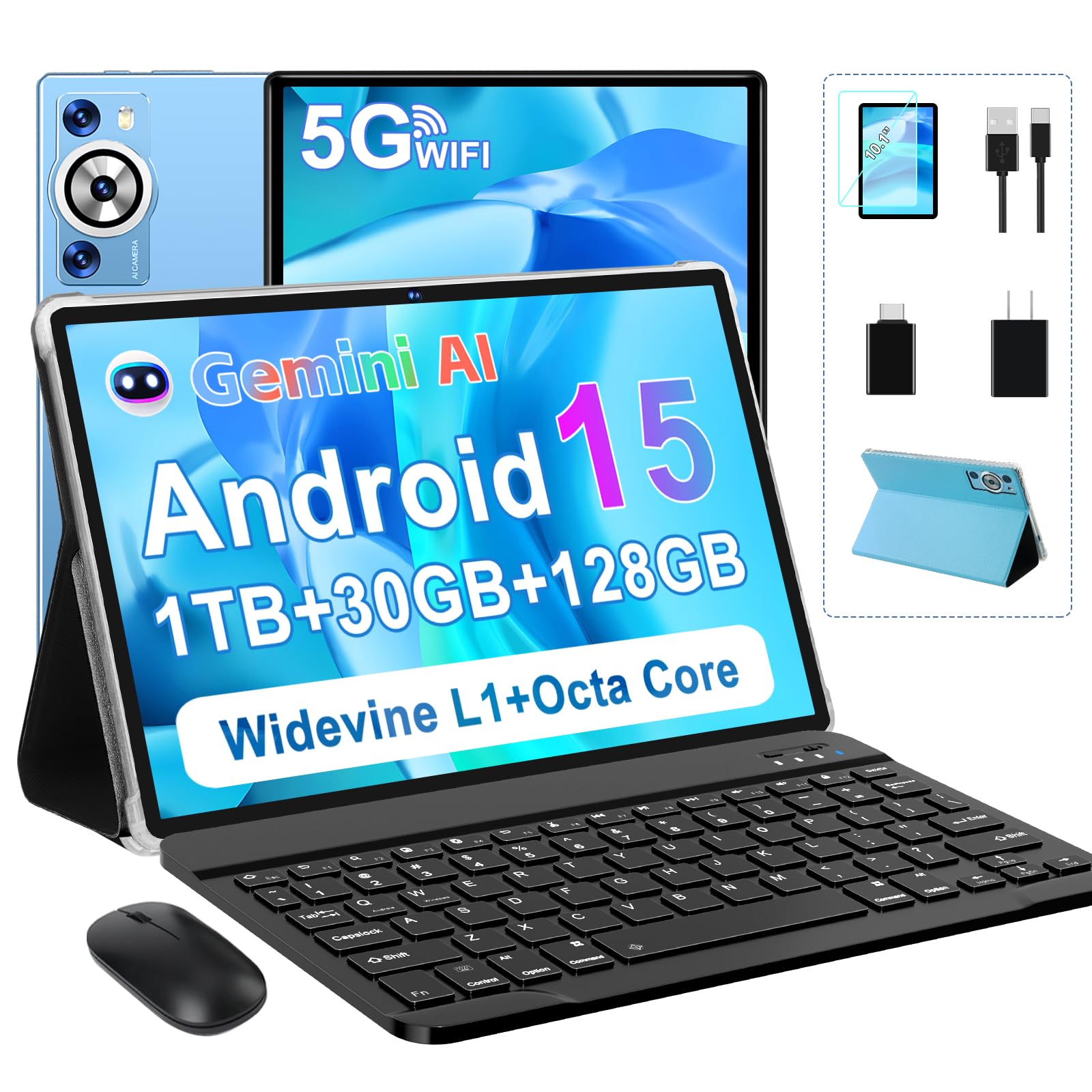 DEERTiME Android 15 Tablet 30GB RAM 128GB ROM 1TB TF, 2025 Electronics Tablets 10.1 Inch 8000mAh with Keyboard Mouse, 2.0GHz, 5G