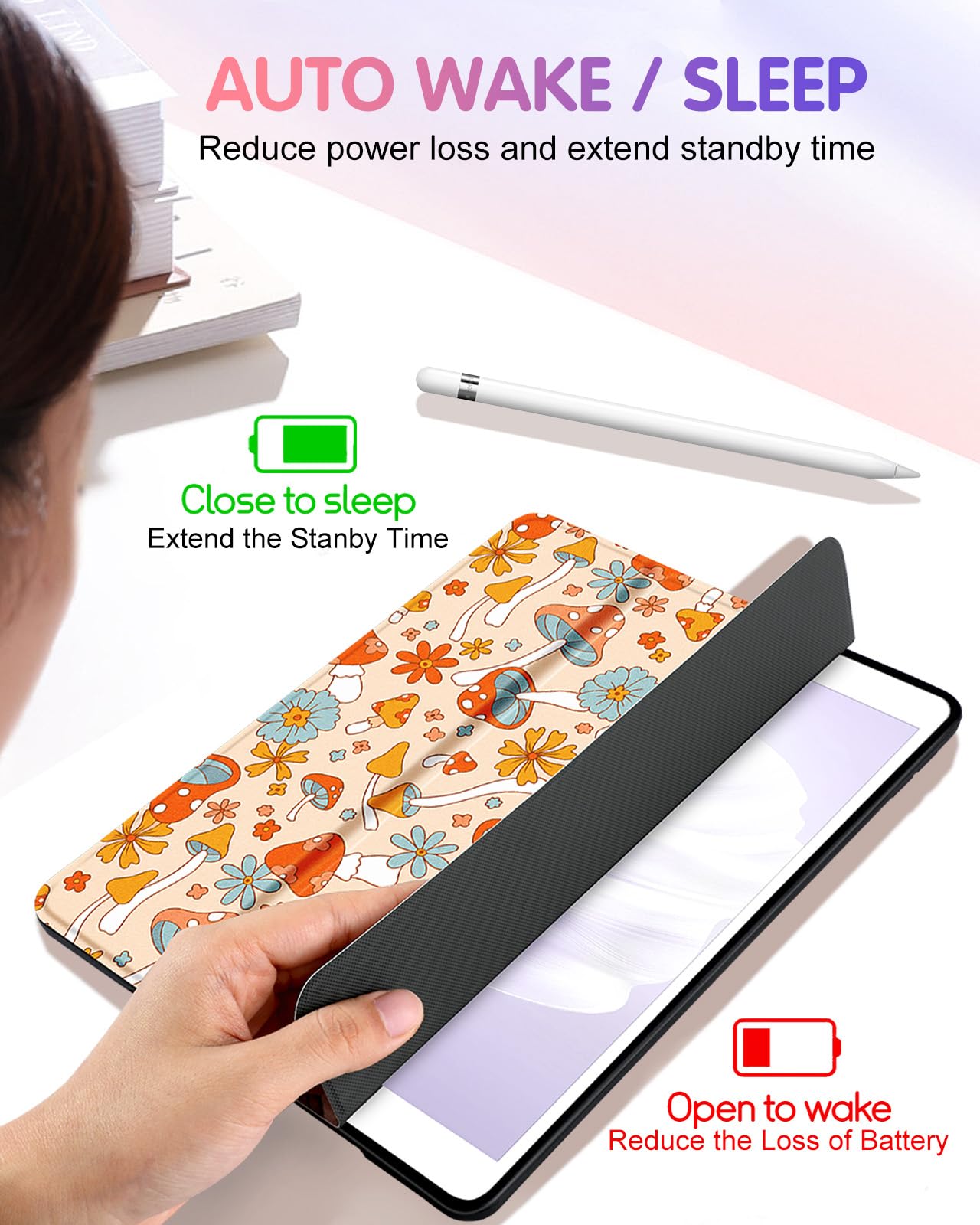 Uppuppy For Ipad 9Th/8Th/7Th Generation Case 10.2 Inch Girls Cute Kids Women Folio Smart Cover Pencil Holder Mushroom Aesthetic