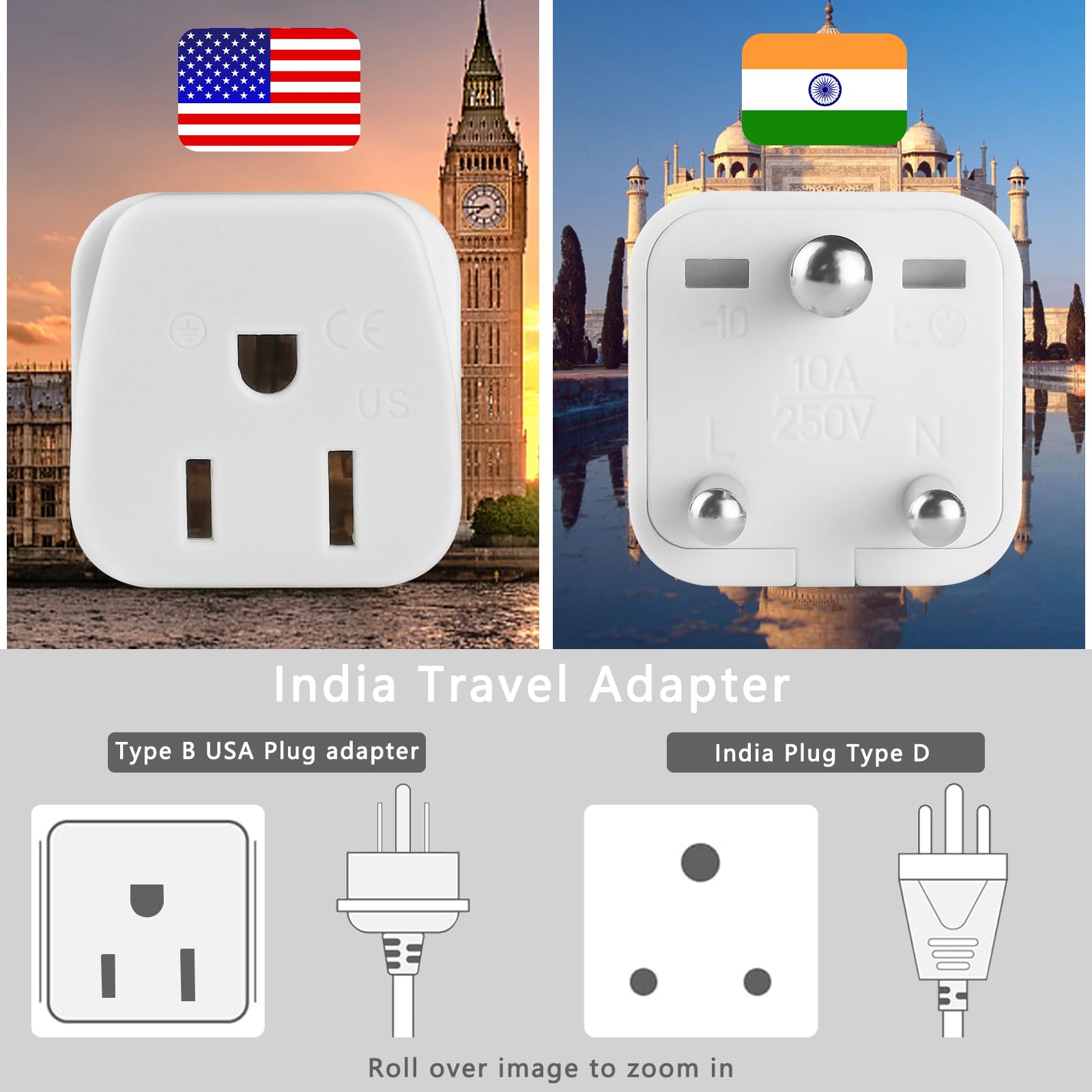 India Adapter,Type D Adapter For Travel Us To India Plug Adapter Indian,Power Adapter India For Pakistan,Sri Lanka,Burma,Maldive