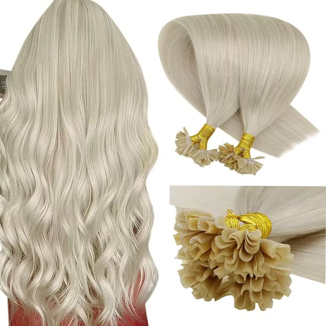 Laavoo Platinum Blonde Keratin U Tip Hair Extensions Real Human Hair 22 In Blonde U Tip Hair Extensions Hot Fusion Blonde Hair E