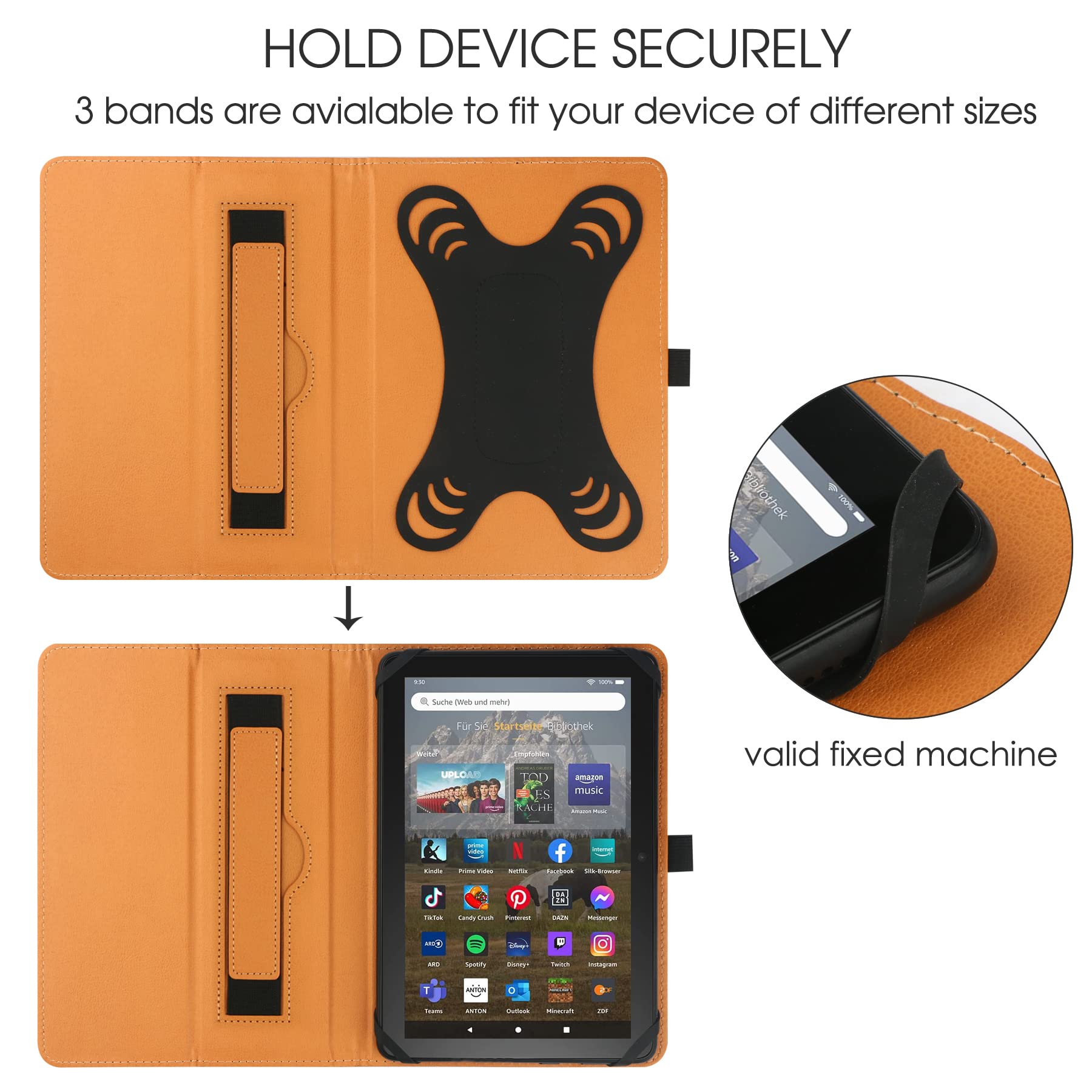 Hgwalp Universal Case For 7 & 8 Tablet, Stand Folio With Adjustable Fixing Silicon Band And Stand - Starry Sky