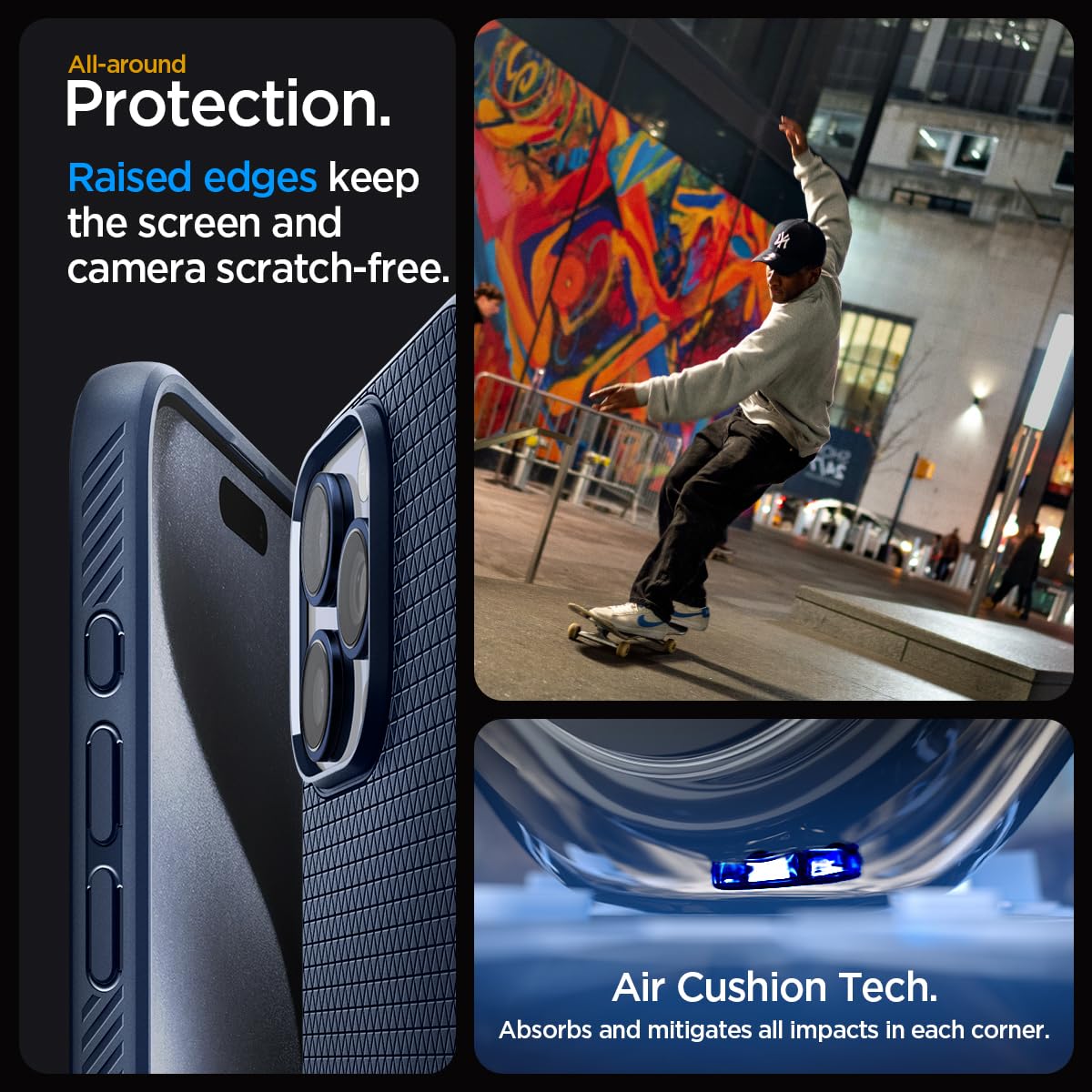Spigen Liquid Air Designed For Iphone 15 Pro Case (2023) [Military-Grade Protection] - Navy Blue