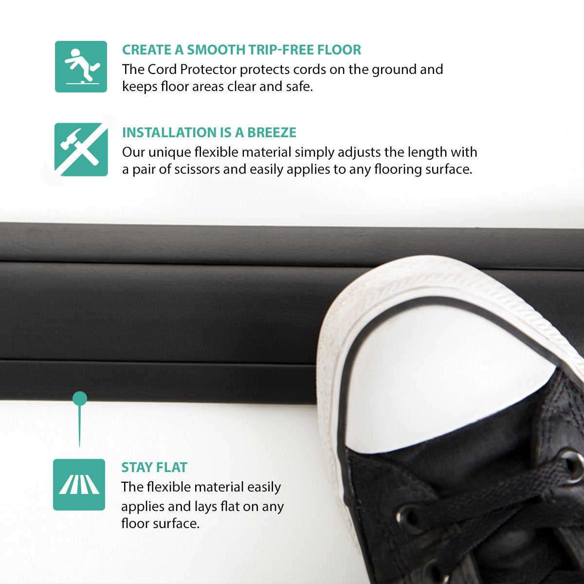 Ut Wire 3 Channel Cord Protector & Concealer For Floor   5 Ft   Black