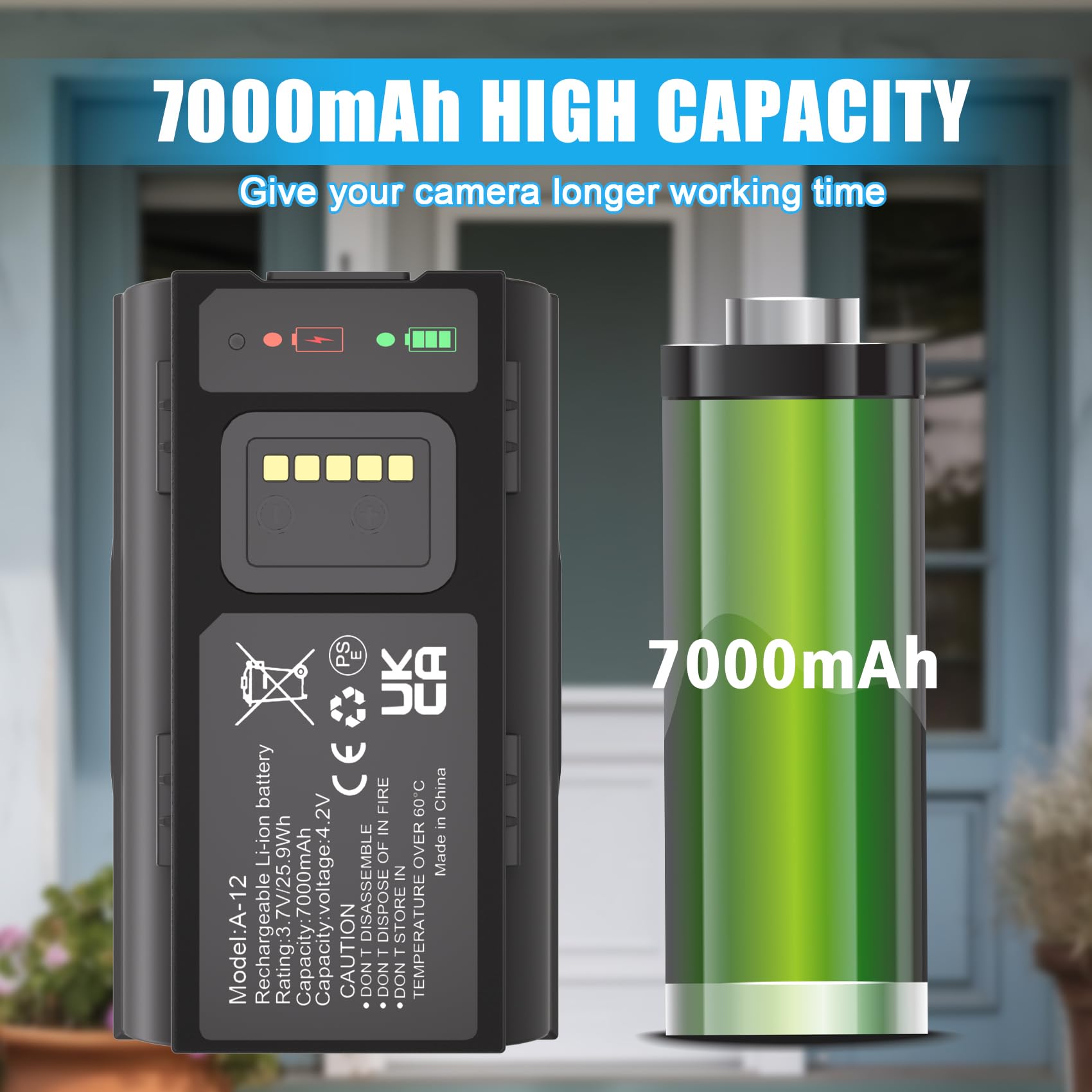 7000Mah Rechargeable Battery For Arlo Essential Wire Free Video Doorbell, Alro Doorbell Vma2400 Avd2001 Avd2001B, Designed With