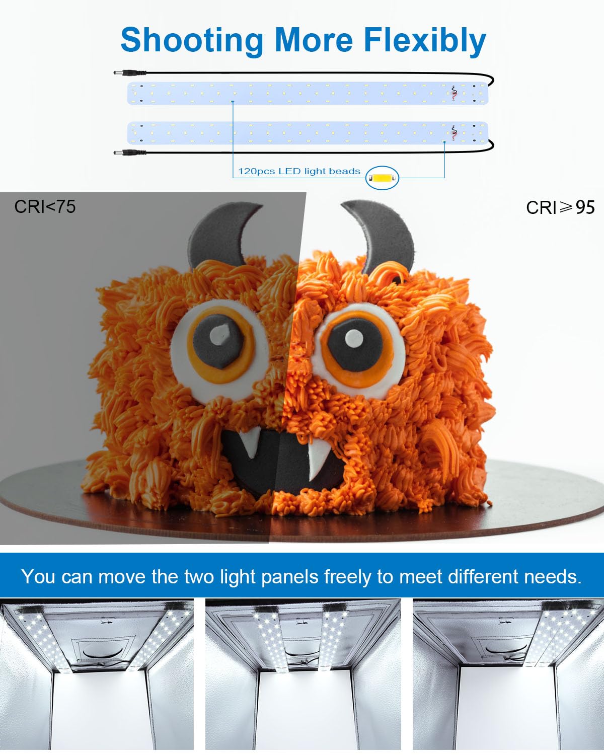 Puluz Light Box 24X24In, Portable Photo Studio Light Box With 120 Led Lights &6 Color Backdrops Professional Photography Lightin