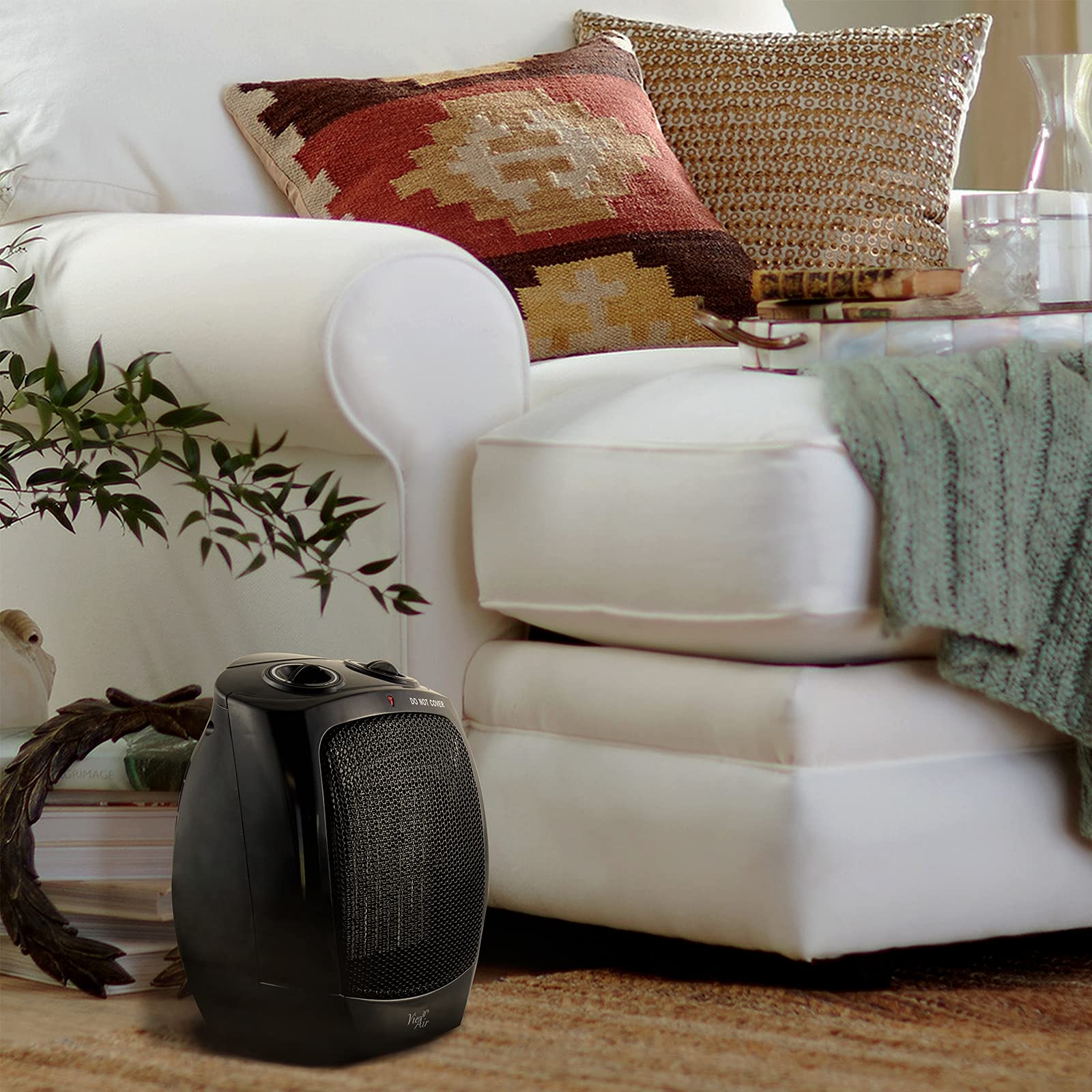 Vie Air Portable 3-Settings Ceramic Heater With Adjustable Thermostat, 1500W, Black