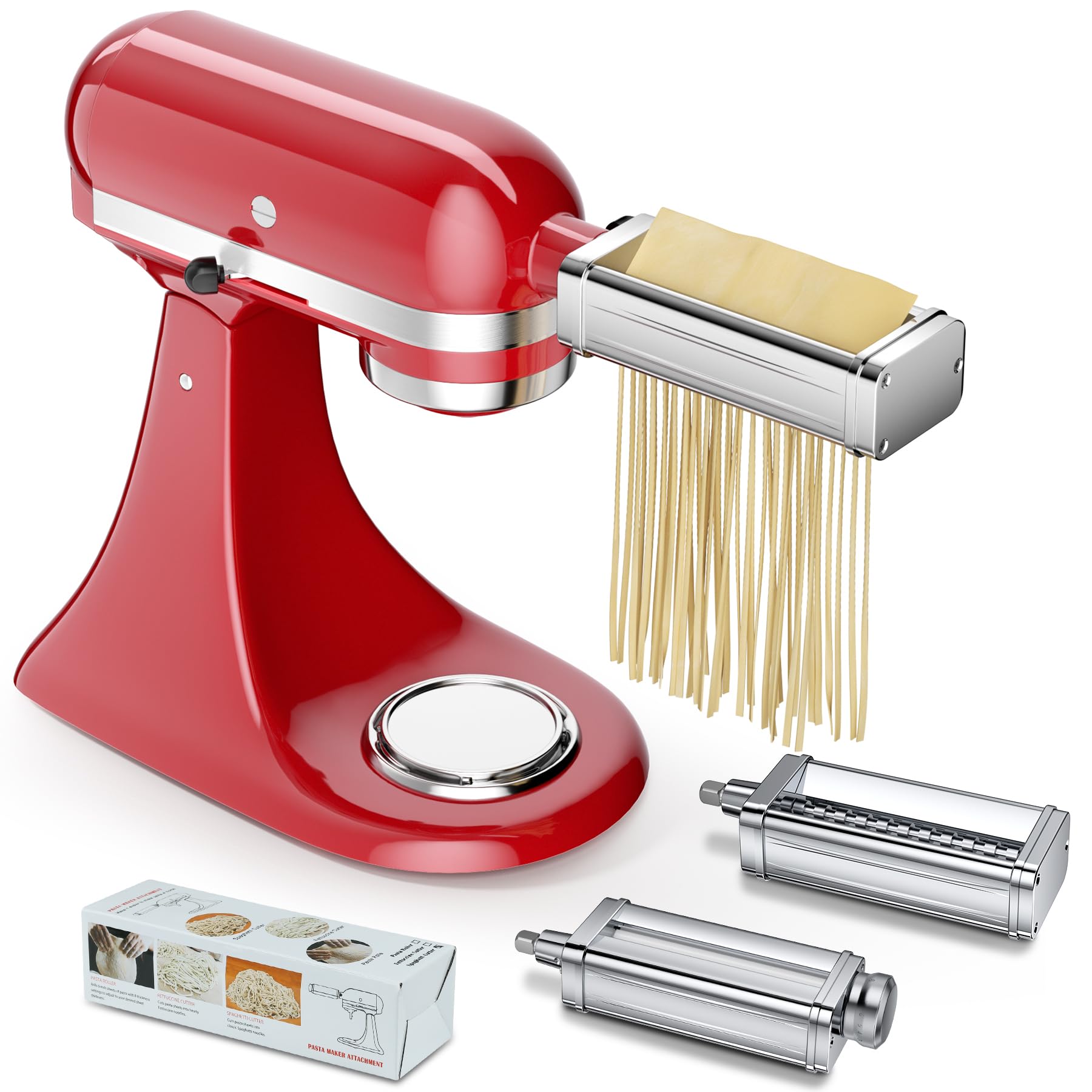 Pasta Maker Attachments Set for all KitchenAid Stand Mixer, including Pasta Sheet Roller, Spaghetti Cutter, Fettuccine Cutter, K