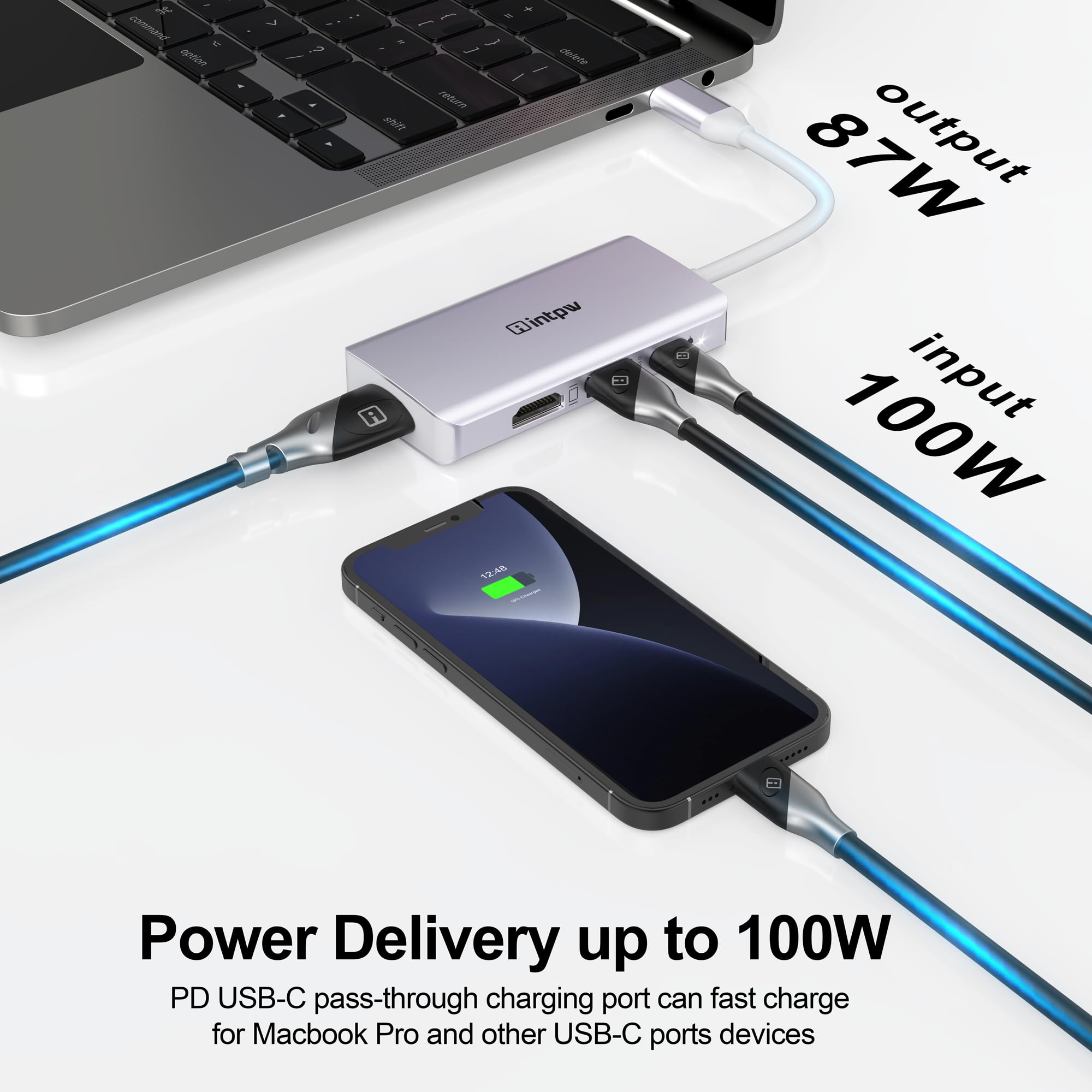 Intpw Usb C To Dual Hdmi Adapter, Usb C To Hdmi 4K Multiport Adapter For Macbook Pro/Macbook Air/Ipad Pro/Dell Xps/Nintendo Swit