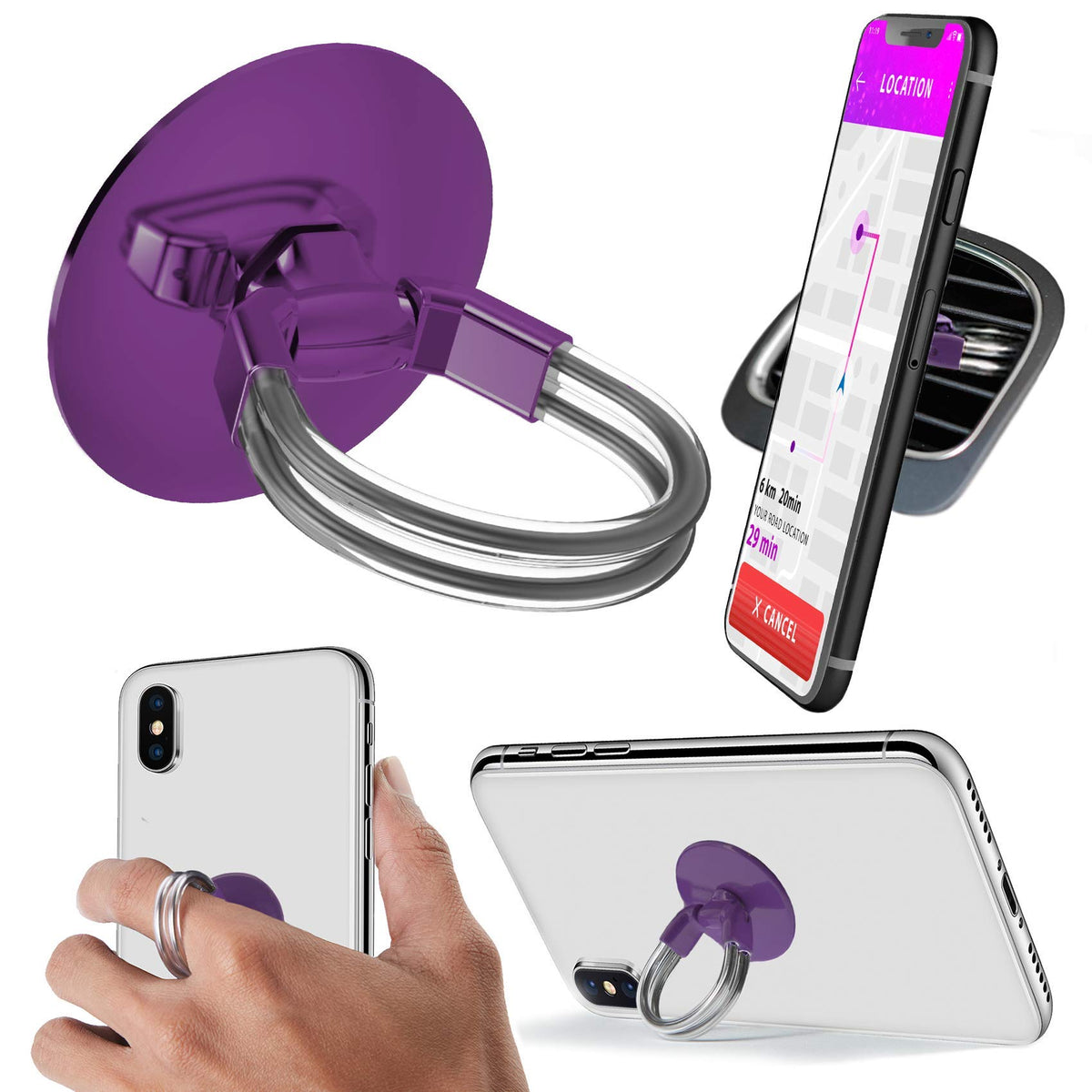 Aduro Phone Ring Holder [3-In-1] - Phone Ring, Phone Stand, Phone Car Vent Mount, Finger Grip Phone Holder For All Iphone, Samsu