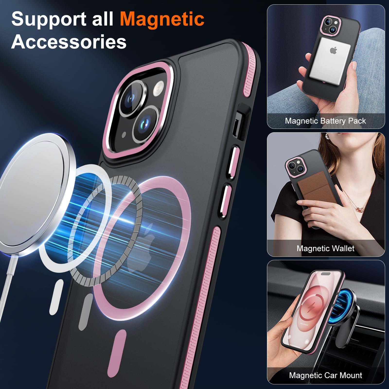 Jame For Iphone 15 Case, Iphone 15 Phone Case With 2 Glass Screen Protectors, [Compatible With Magsafe], [Military Grade Protect