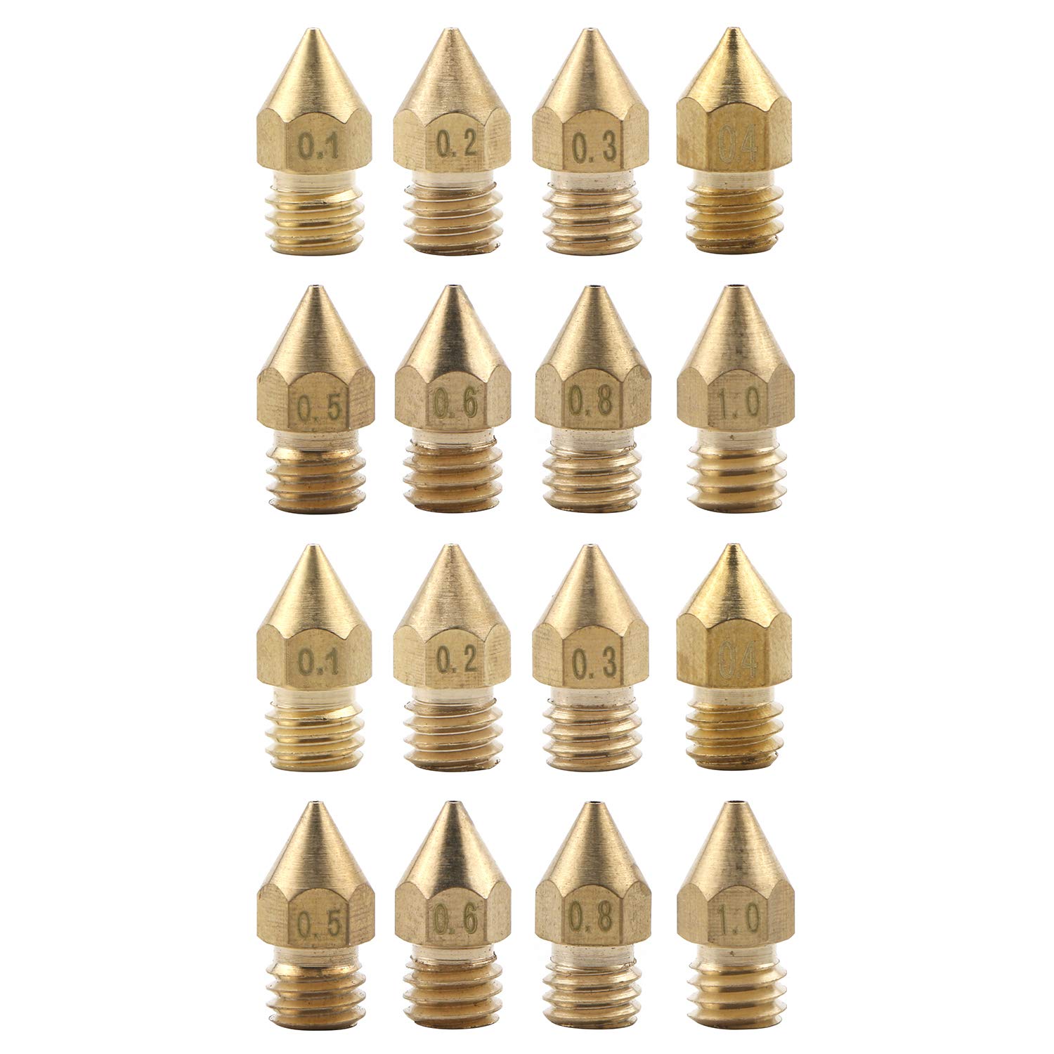 Ellbest 16Pcs Mk8 Extruder Head 3D Printer Nozzles 0.1Mm, 0.2Mm, 0.3Mm, 0.4Mm, 0.5Mm, 0.6Mm, 0.8Mm, 1.0Mm
