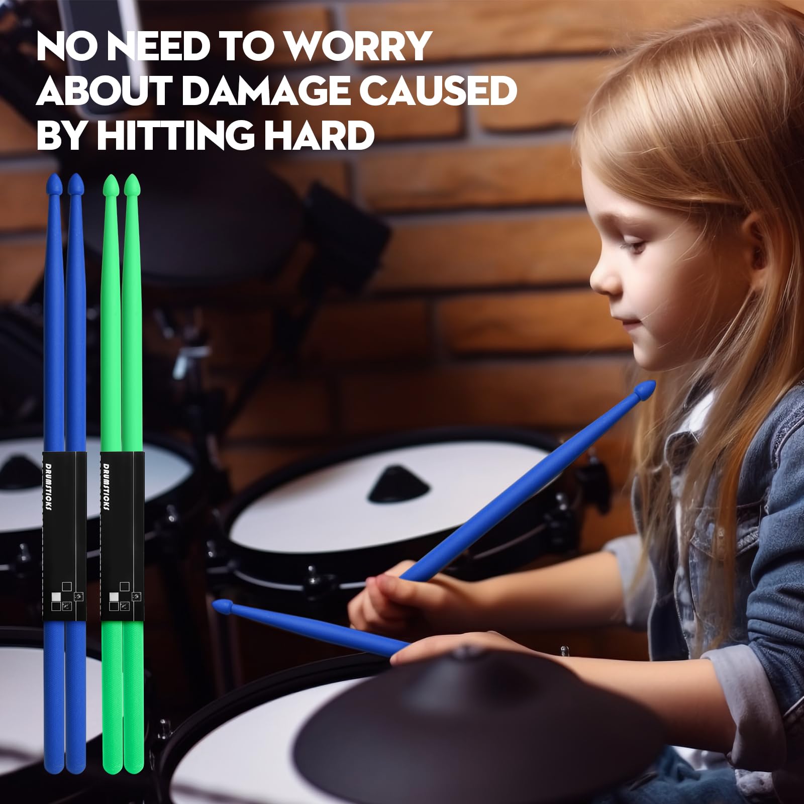 Oieton 2 Pairs Of 5A Nylon Drum Sticks, Plastic Drum Sticks With Non Slip Handles For Kids Adults Electronic Drums Exercise Inst