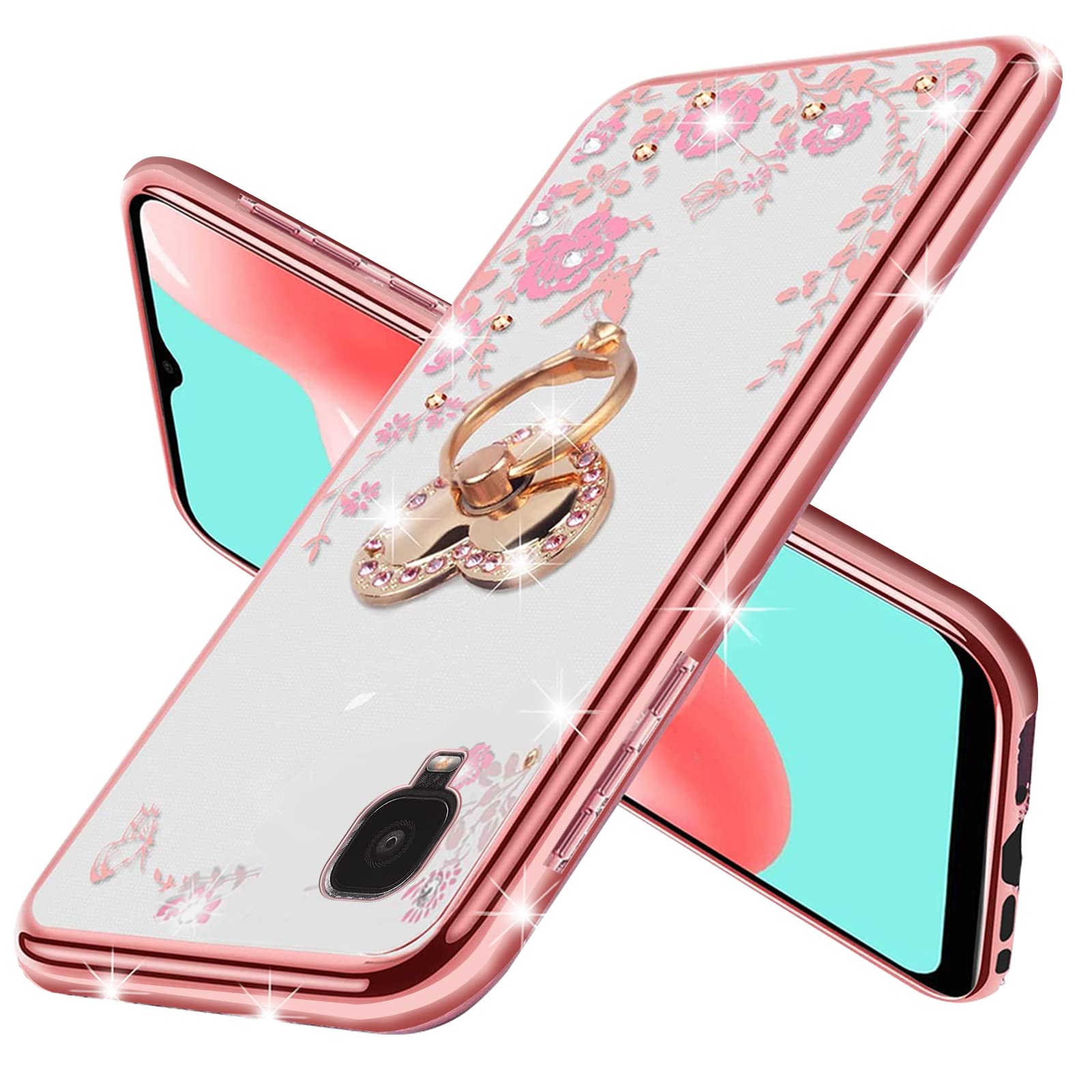 Kudini For Tcl A3 Phone Case, Tcl A509Dl Phone Case For Women Girl Glitter Crystal Butterfly Heart Floral Tpu Bling Cute Protect