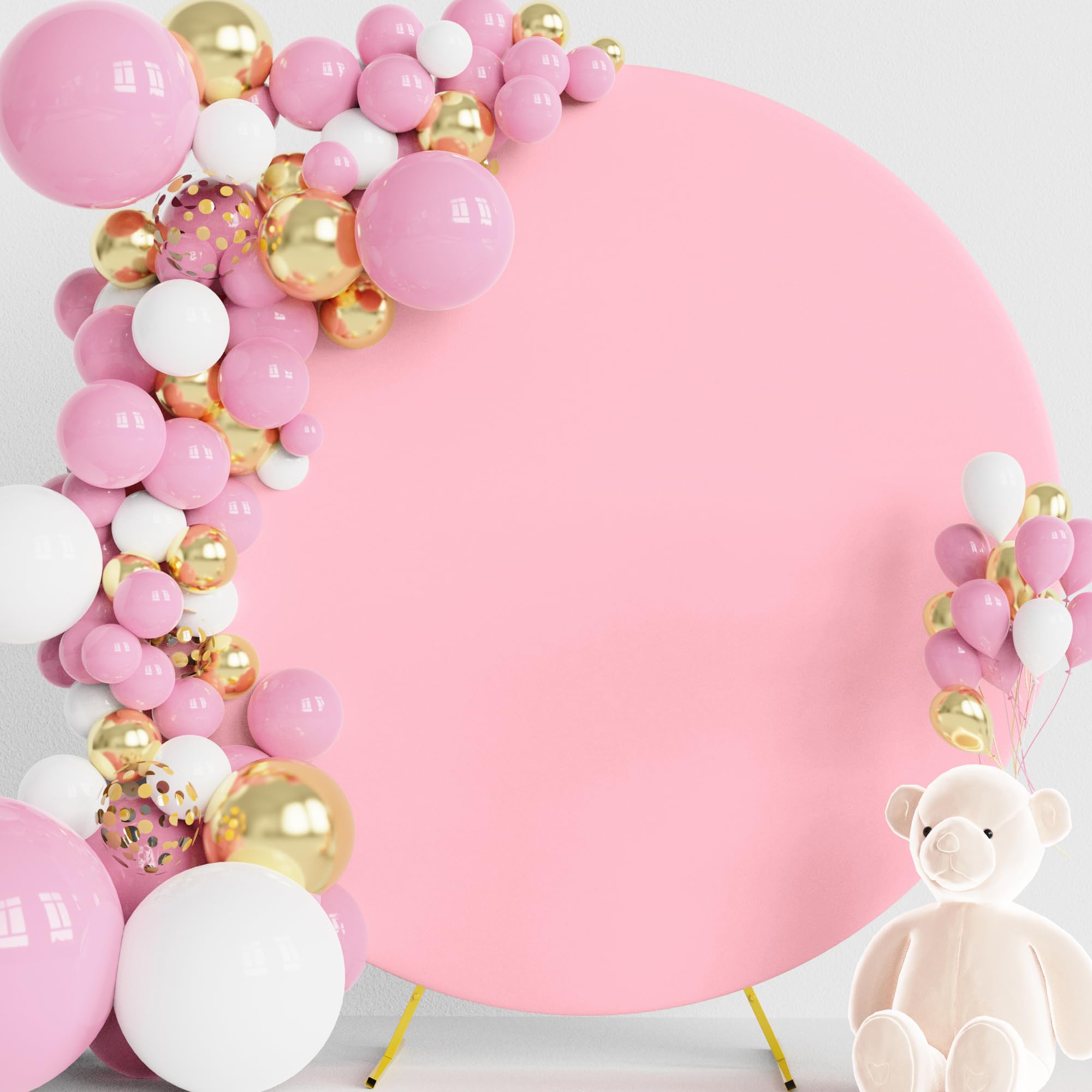 Wokceer Pink 6.6Ft Round Arch Polyester Backdrop Cover For Wedding, Party & Ceremony Decor