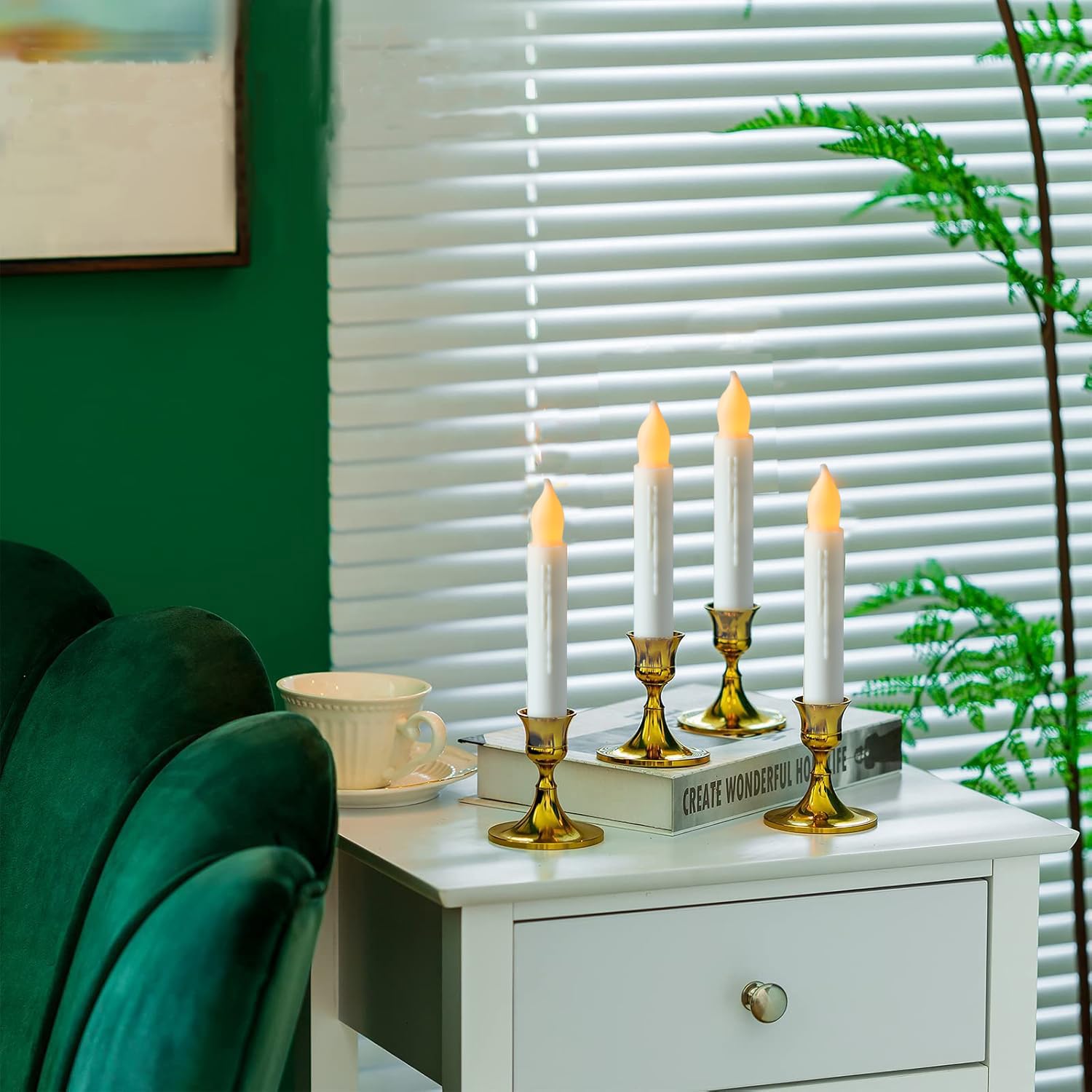 Mumchasi 24 Packs Flameless Taper Candles Battery Operated Candlestickes Electric Led Candles Flickering Christmas Candlesticks