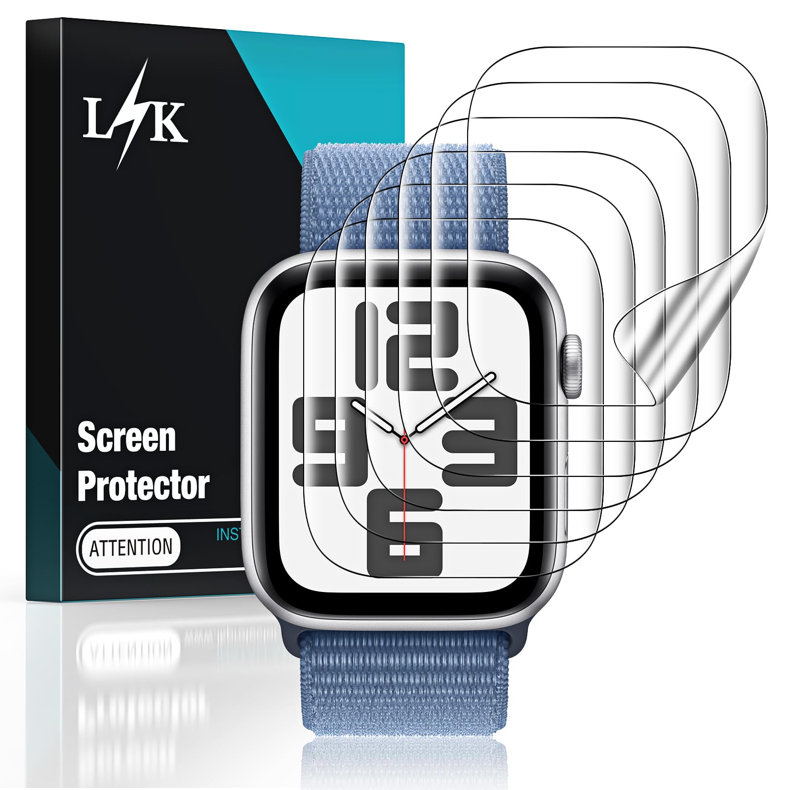 L?K 6 Pack Screen Protector Designed For Apple Watch 40Mm Series 6 5 4 Se / 38Mm Series 3 2, Max Coverage, Bubble Free Flexible