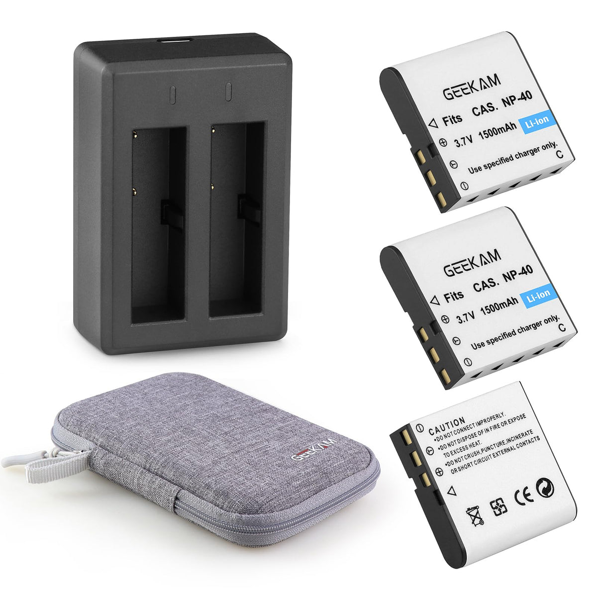 Geekam Np-40 Battery Pack, 1500Mah Rechargeable Battery(3-Pack) With Usb Dual Charger For Video Camera Camcorders Compatible Wit