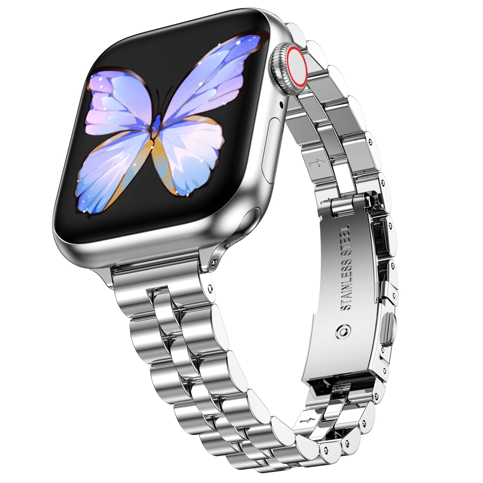 Miohhr Slim Metal Band Compatible With Apple Watch Band 49Mm 45Mm 44Mm 42Mm,Dressy Stainless Steel Chain Strap For Women Iwatch 