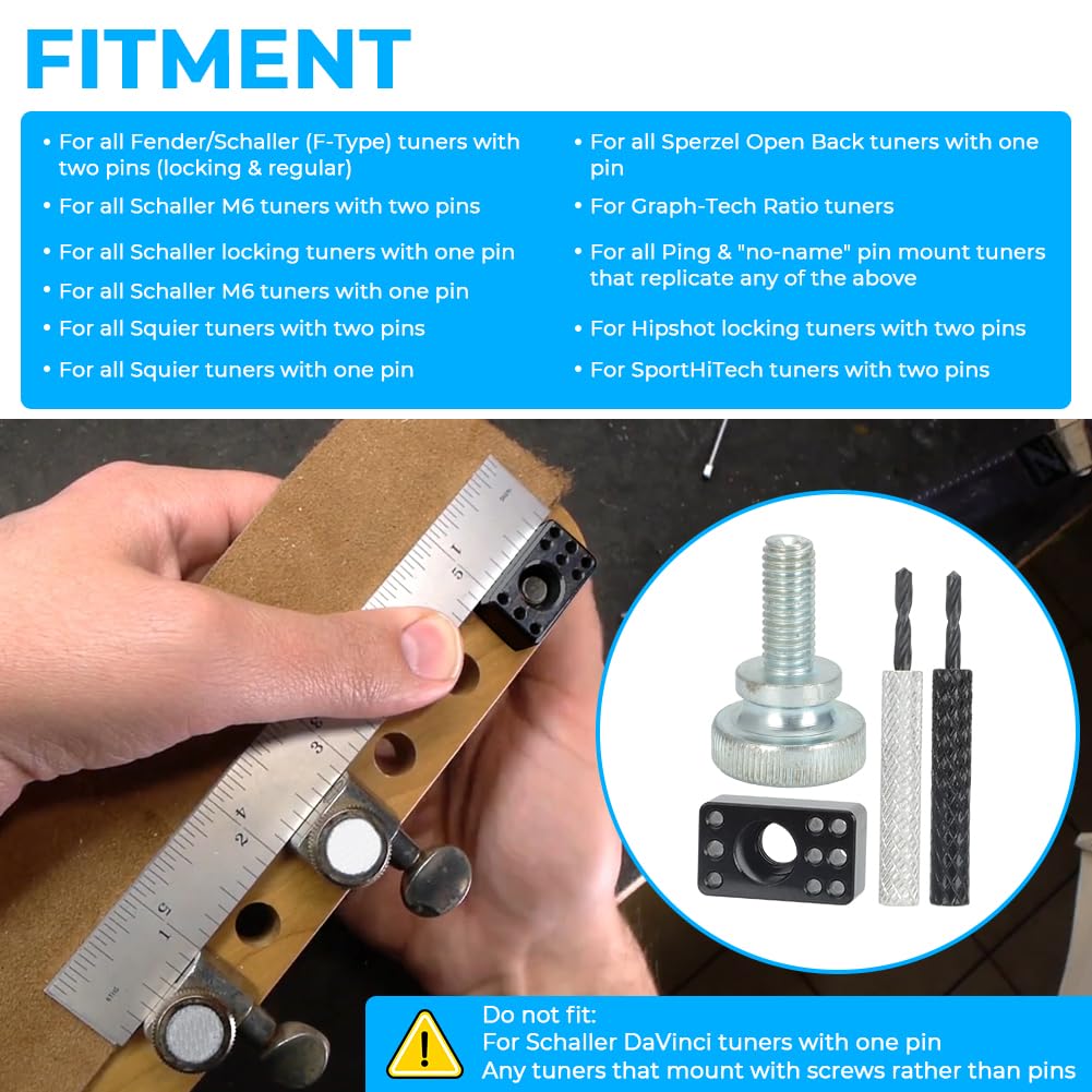 Autovic Guitar Tuner Drill Jig For Pin-Mount 6-In-Line Machine Heads - Compatible With Fender Stratocaster/Telecaster & Squier E