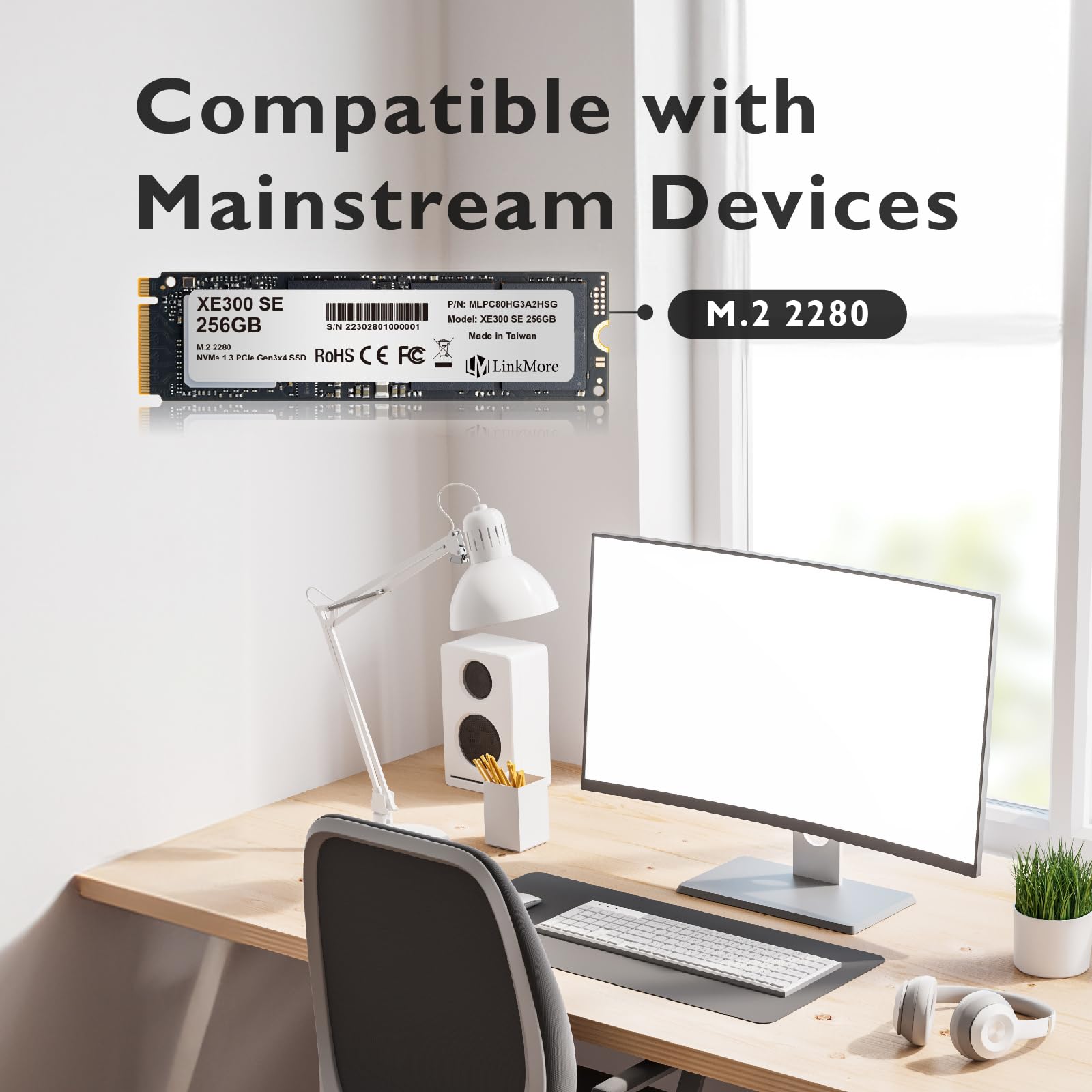 Linkmore Xe300 Se 256Gb Pcie Gen3 Nvme M.2 2280 Internal Solid State Drive, Gen3.0X4 Read Speed Up To 2100Mb/S, Write Speed Up T