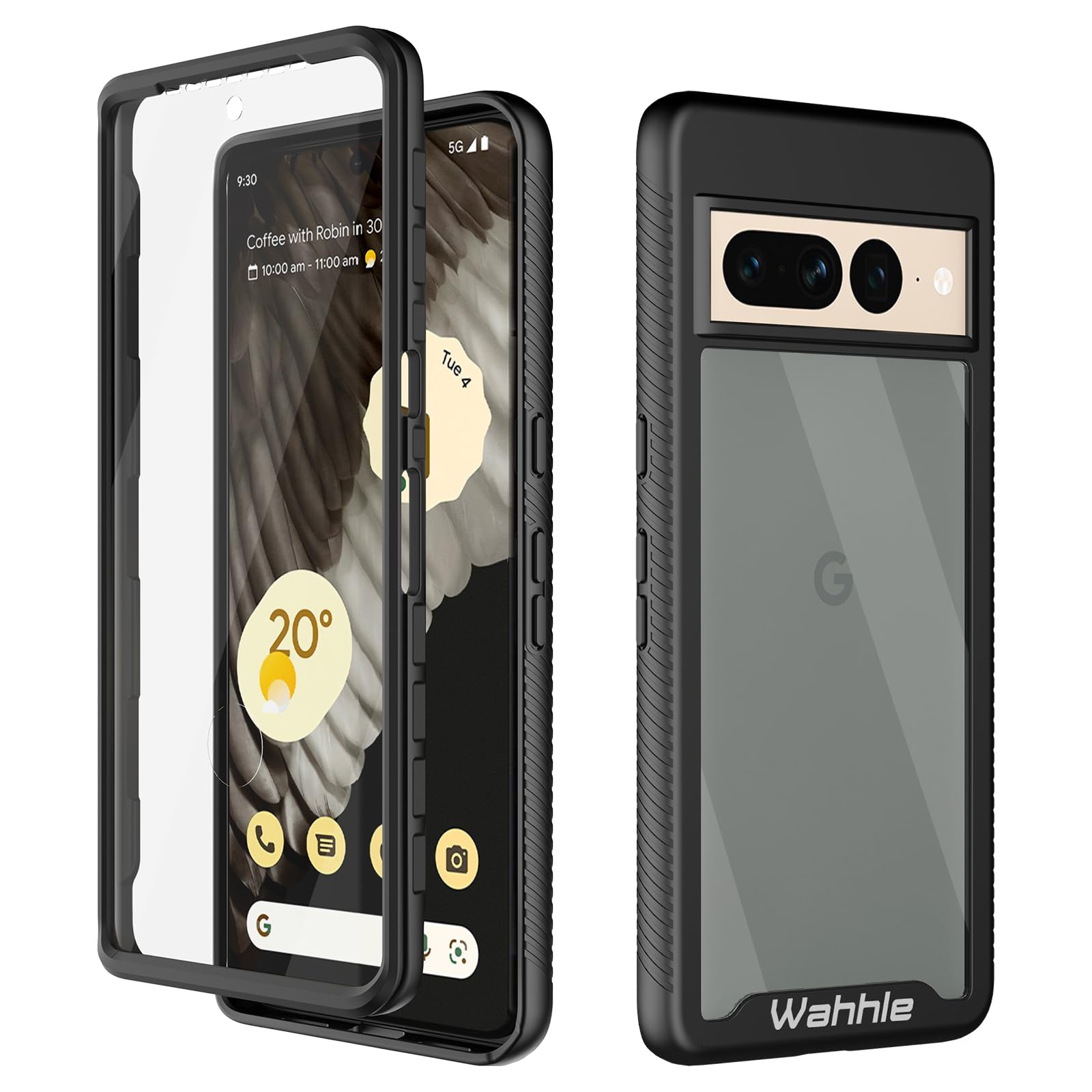 Wahhle Compatible With Google Pixel 7 Pro Case, Built In Screen Protector Full Body Shockproof Slim Fit Bumper Protective Phone