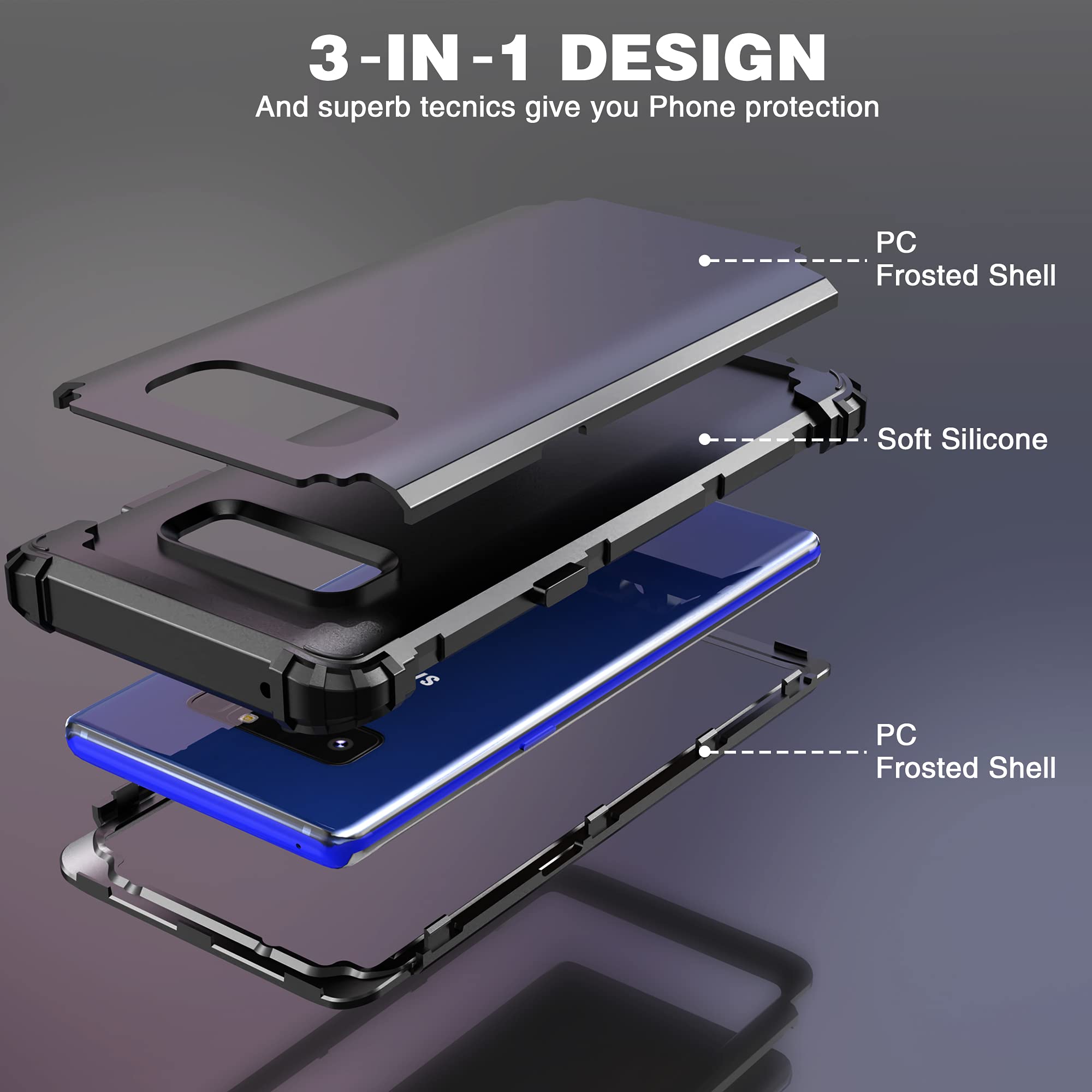 IDweel Galaxy Note 8 Shockproof Hybrid Phone Case Hard PC Soft Silicone Black 6.3-inch