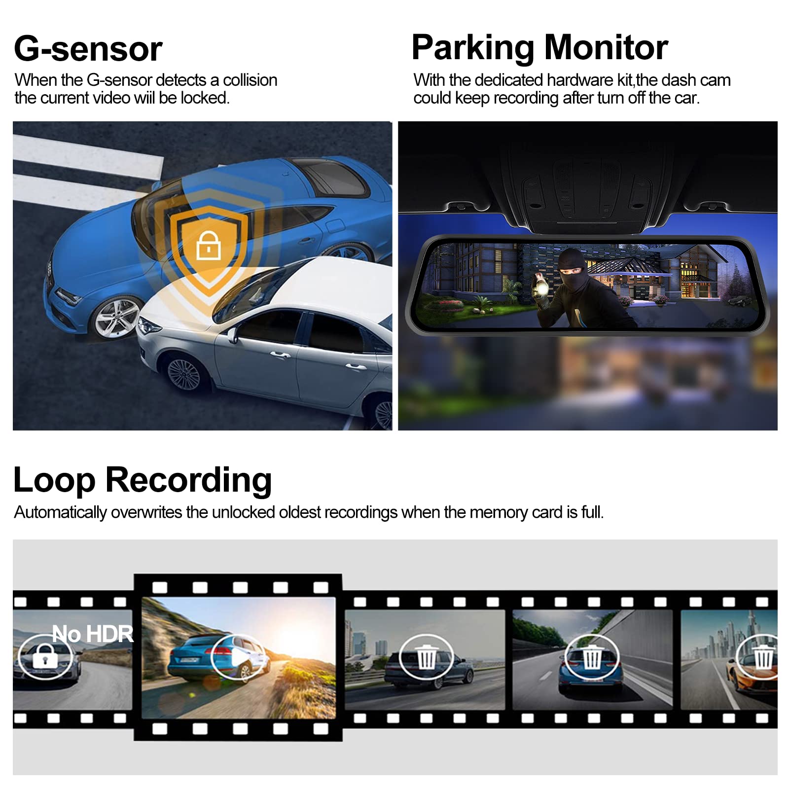 Mirror Dash Cam 9.66' Rear View Mirror 1080P Front And Rear View Dual Cameras,Night Vision,G Sensor,Parking Assistance,24H Parking Monitor,Hd Waterproof Backup Camera Free 32Gb Card For Cars/Trucks