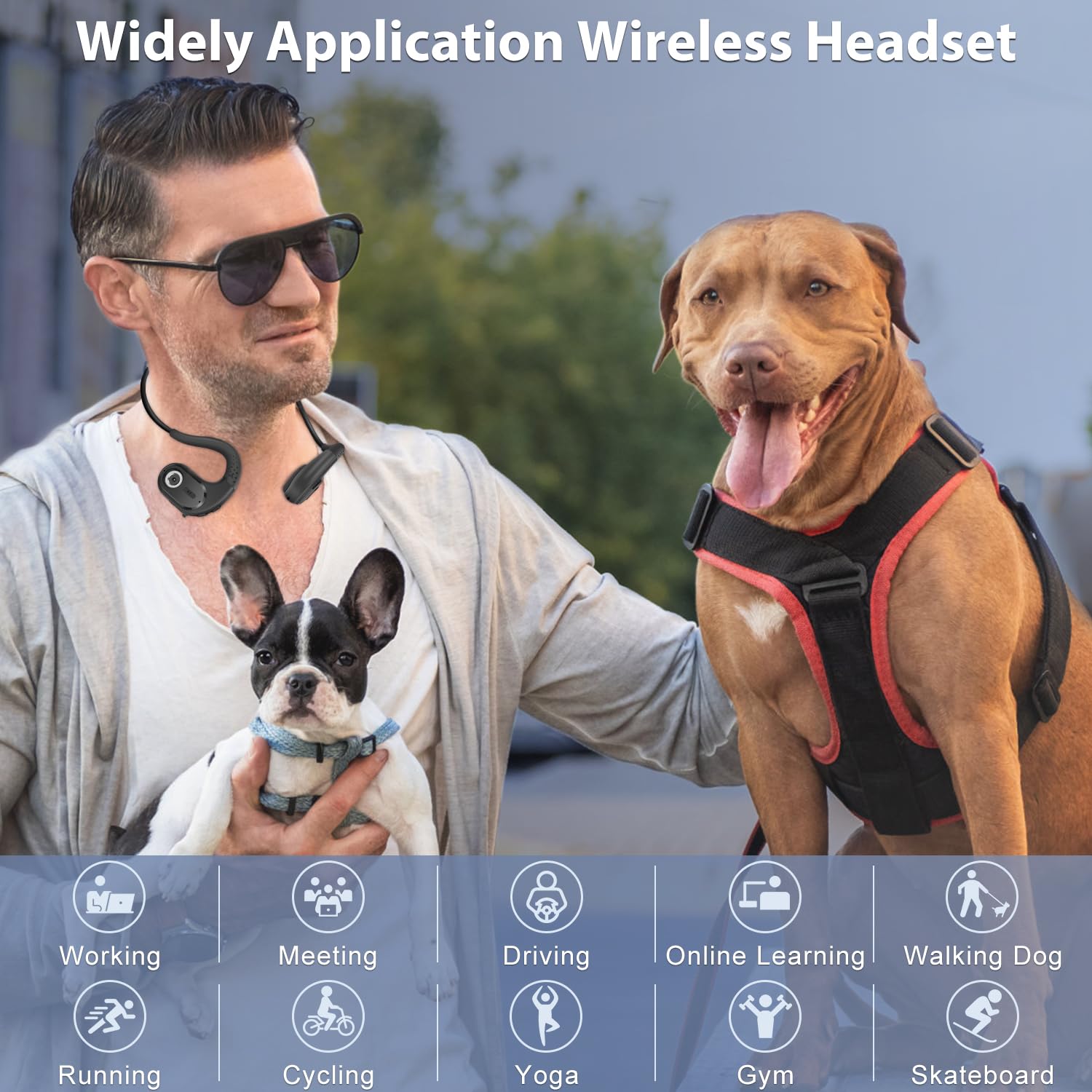 Seflorgo Trucker Bluetooth Headset, Open Ear Headphones With Detachable Noise Cancelling Mic, Wireless V5.3 Computer Headset Wit