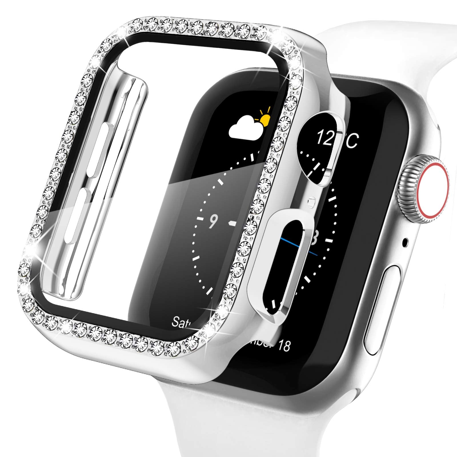 Recoppa Compatible For Apple Watch Case With Screen Protector For Apple Watch 44Mm Series 6/5/4/Se, Bling Crystal Diamond Rhines