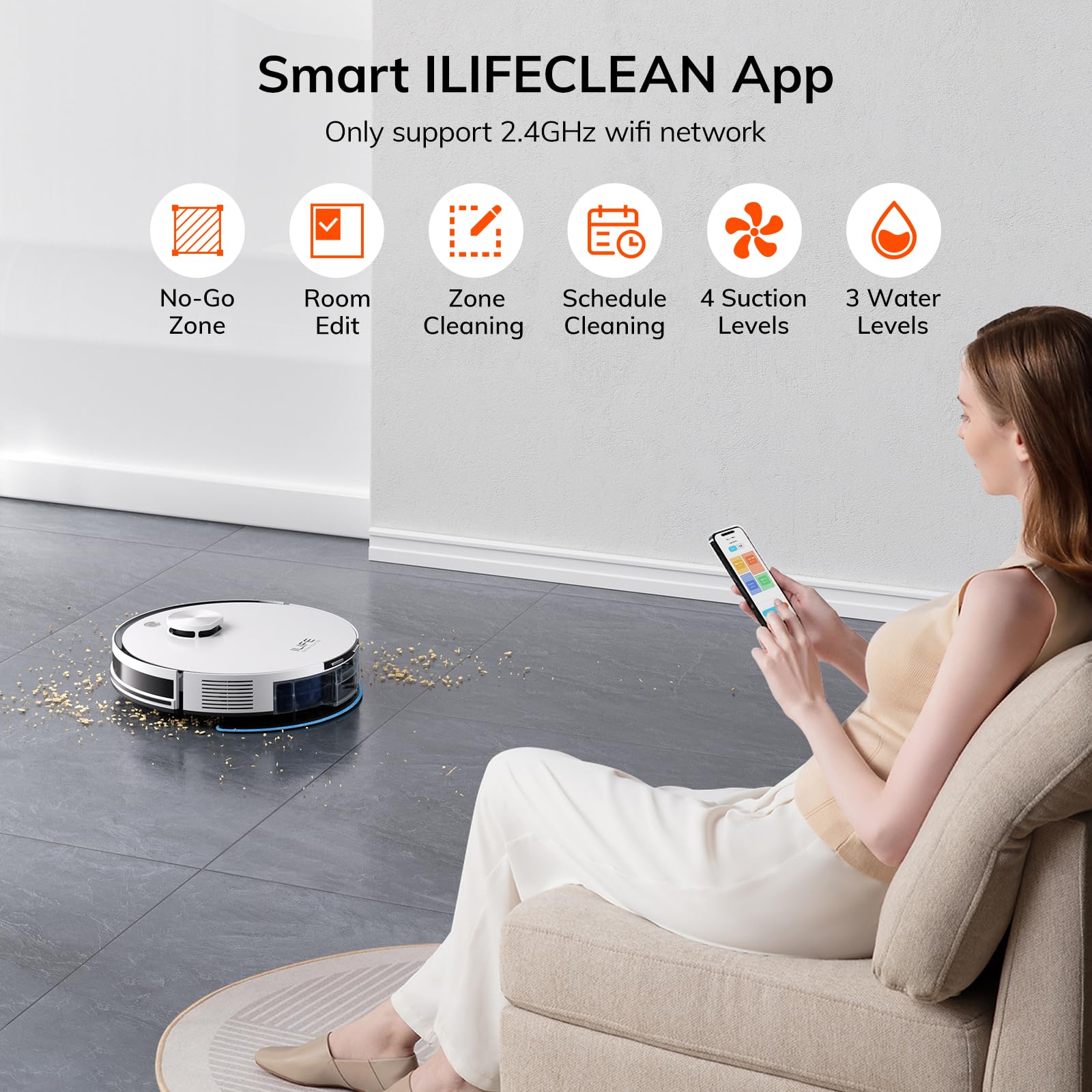 Ilife A30 Pro Robot Vacuum And Mop, Self Emptying Station For 60 Days, 5000Pa Suction, Lidar Navigation, No-Go Zones, 2.4G Wifi/