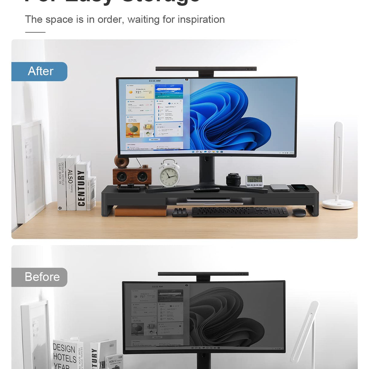 meatanty Dual Monitor Stand Riser, Metal Shelf with 2 Storage Drawers ...