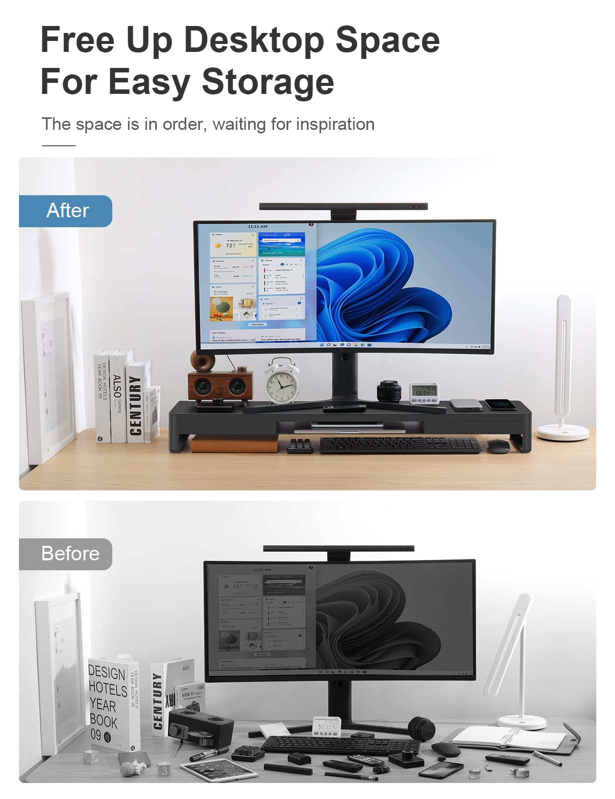 Meatanty Dual Monitor Stand Riser With 2 Storage Drawers, Metal Computer Monitor Stand Monitor Shelf With Pull Out Drawer, Keybo