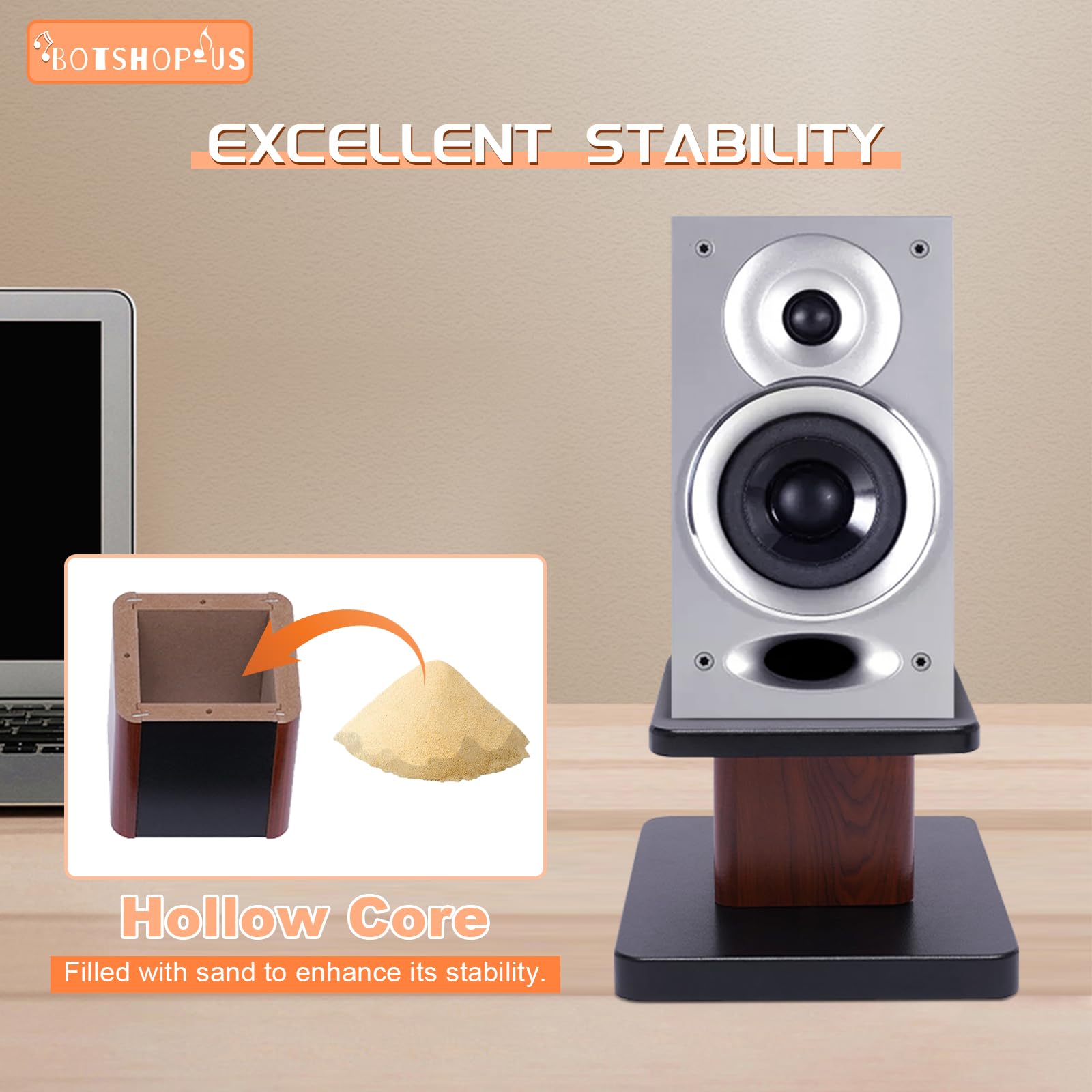 6' Desktop Bookshelf Speaker Stands Pair For Under 15' Studio Speaker Riser Medium&Small Speakers Studio Monitor Stand Computer Gaming Desk Speaker Stand(Yellow Sandalwood)
