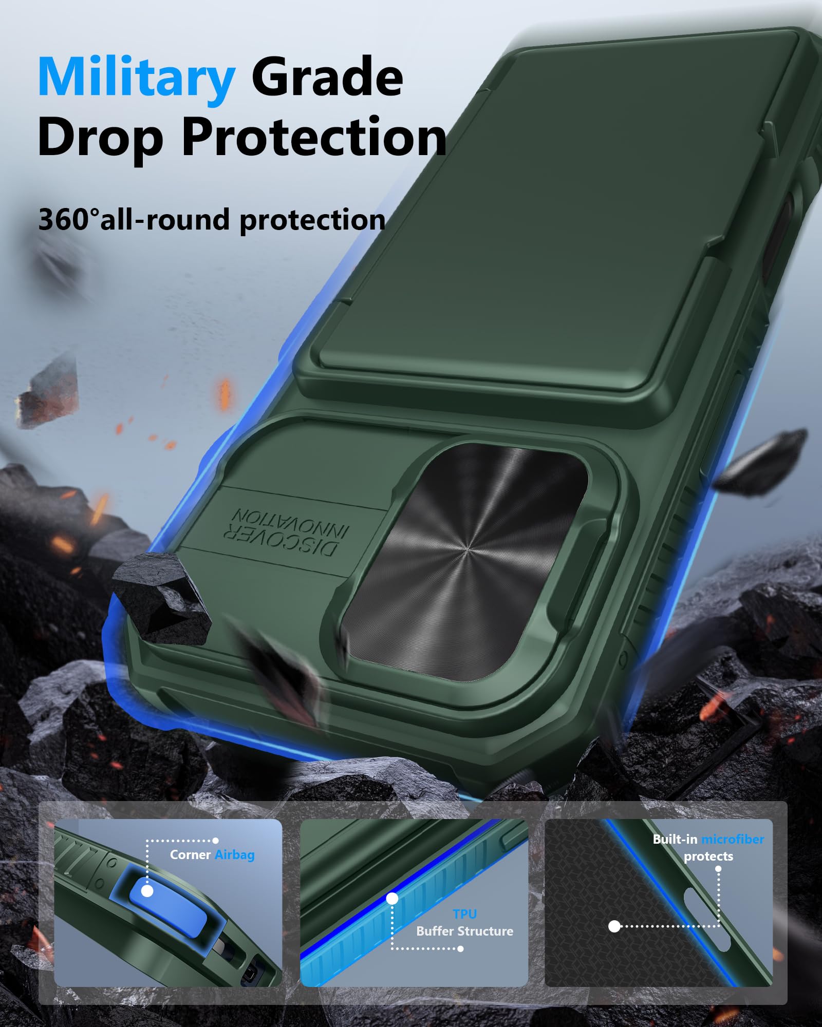 Atatoo For Iphone 16 Wallet Case With Card Holder (Store 3 5 Cards) [Rfid Blocking] & Sliding Camera Cover, Military Grade Prote