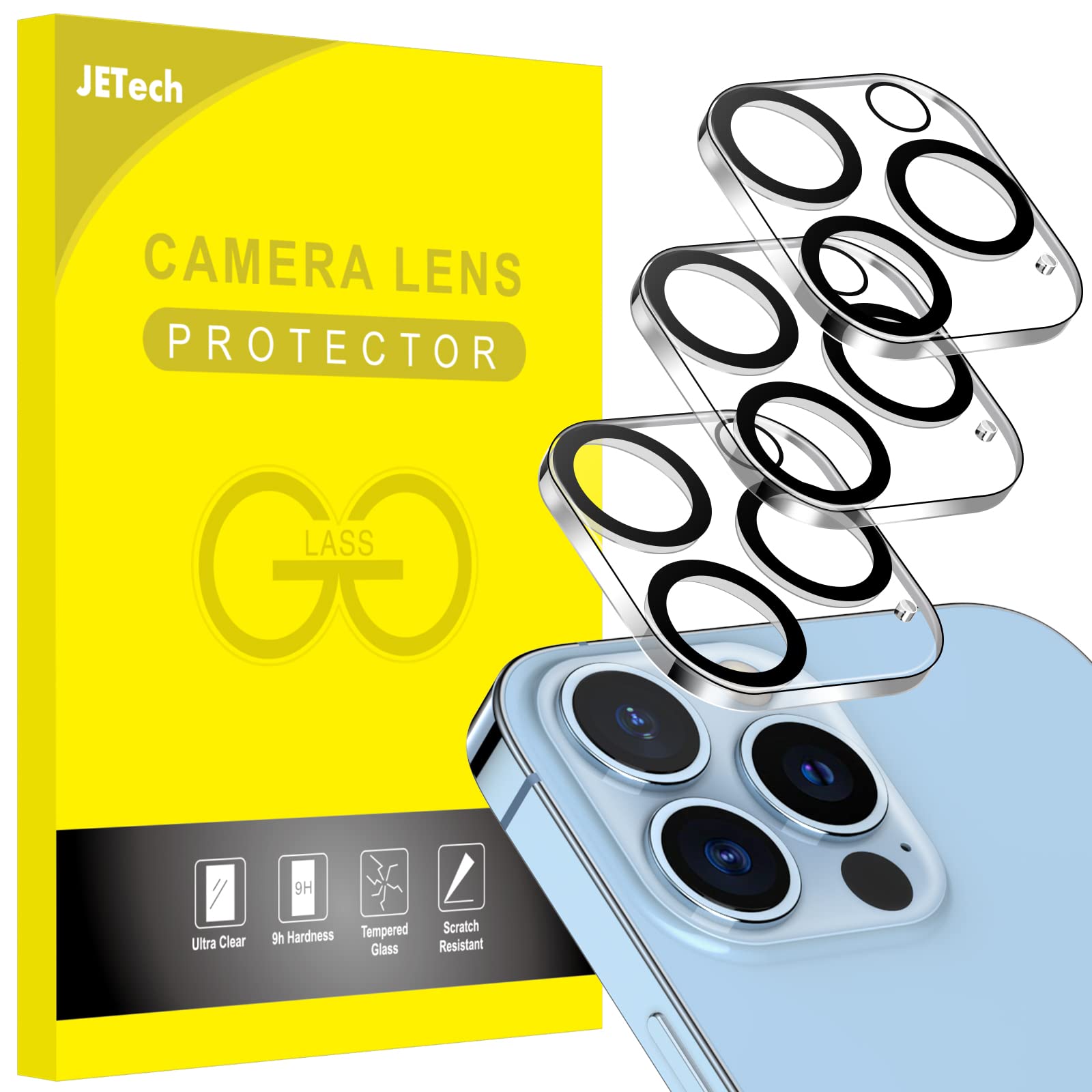 Jetech Camera Lens Protector For Iphone 13 Pro Max 6.7 Inch And Iphone 13 Pro 6.1 Inch, 9H Tempered Glass, Hd Clear, Anti Scratc
