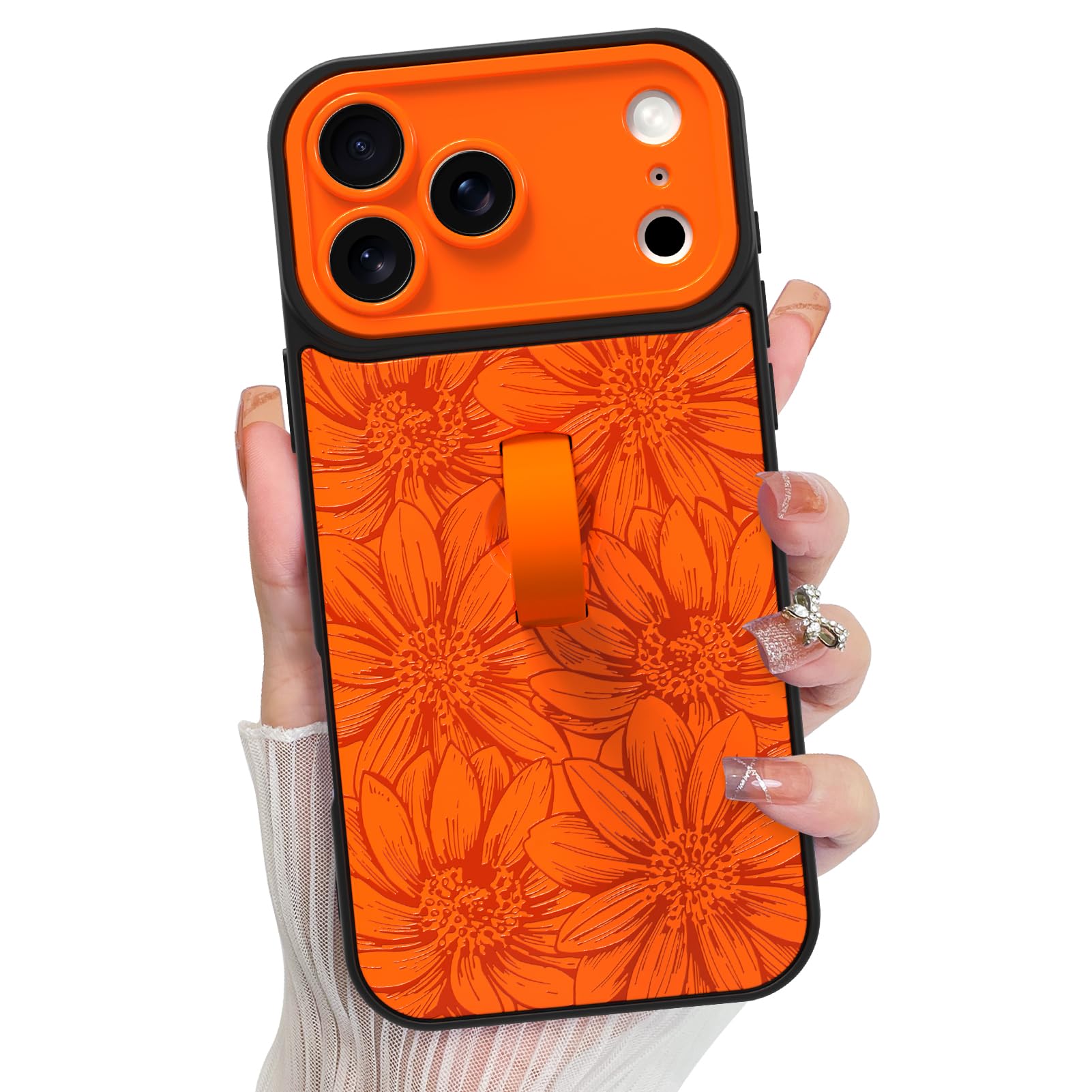 KANGHAR Compatible with iPhone 17 Pro Case, Silicone Sunflower Floral Cute Pattern, Wristband Kickstand Camera Protection Soft S