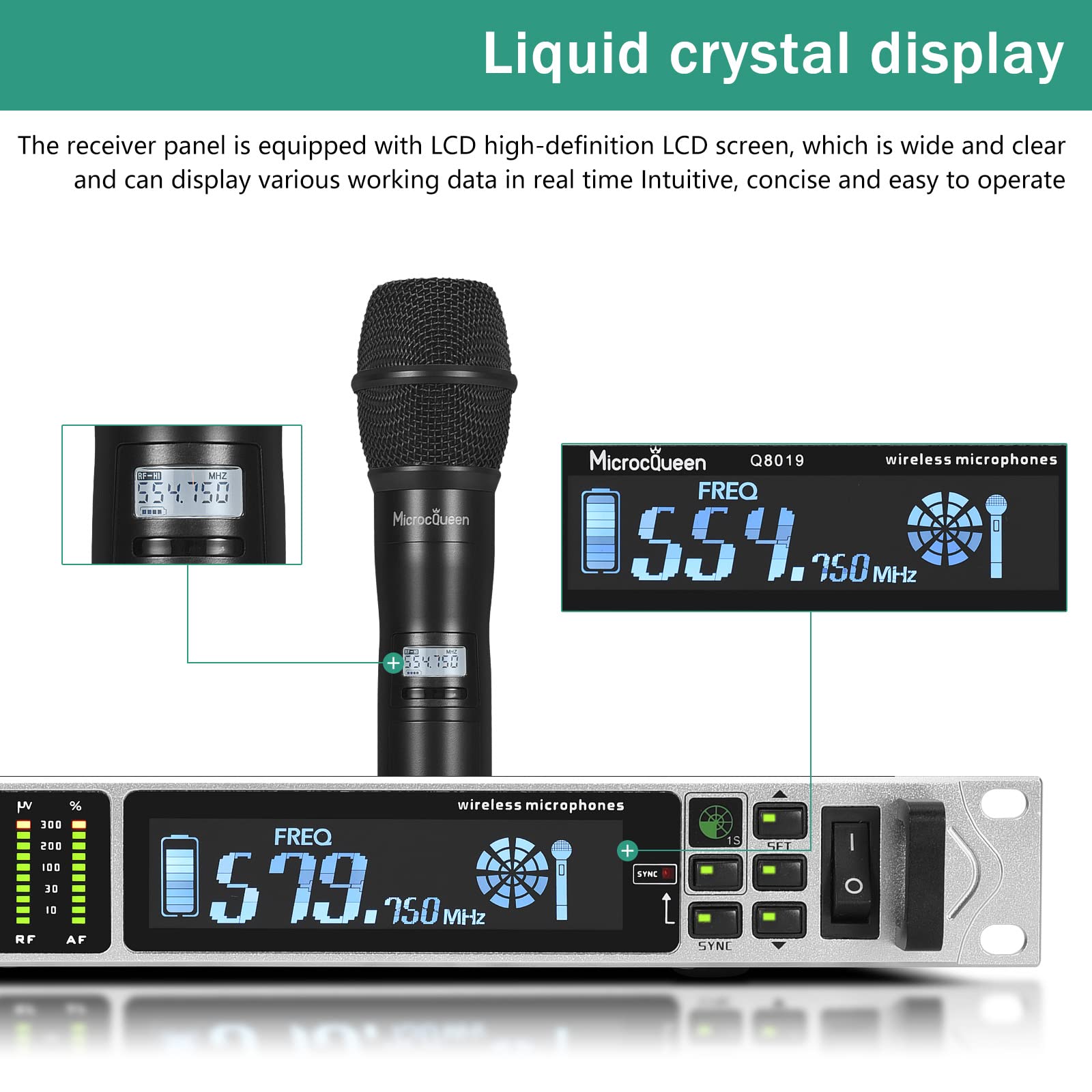MicrocQueen UHF Wireless Microphone System - Dual Channel, 500FT Range, 2 Handheld Mics, Black, Model 8019