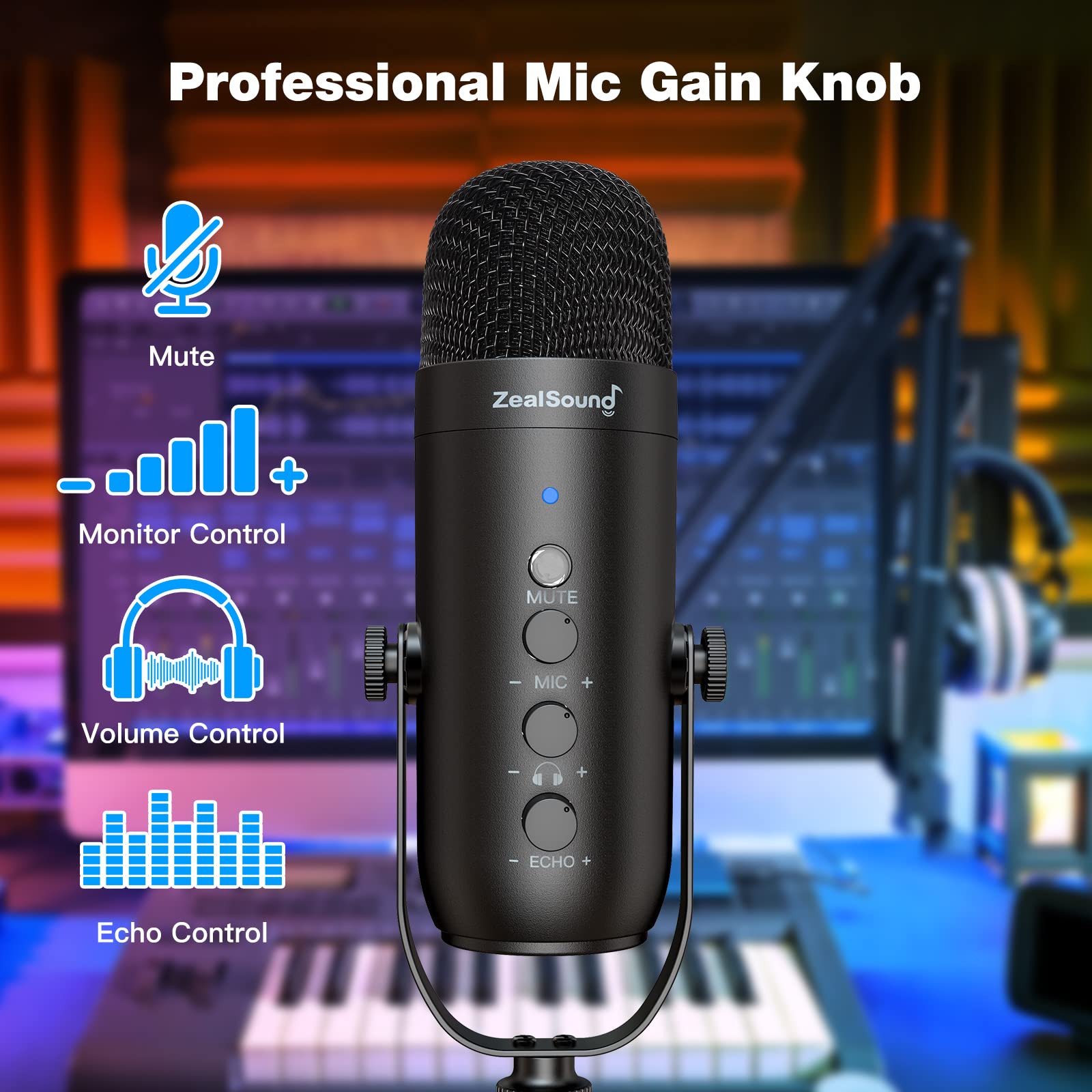 Zealsound Gaming Microphone Kit,Podcast Condenser Usb Mic With Boom Arm,Supercardioid Microphone With Mute Button,Echo Volume Ga