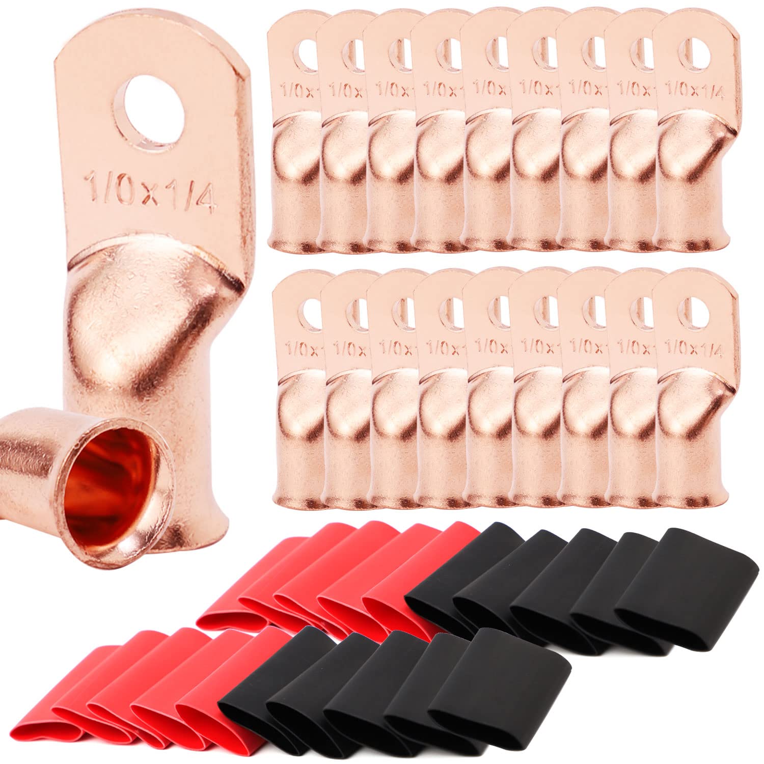 Tkdmr 20Pcs 10 Awg 14 Battery Lugs,Copper Wire Lugs,Heavy Duty Battery Cable Ends,Tubular Ring Terminals,Awg Crimp Wire Ring Lug