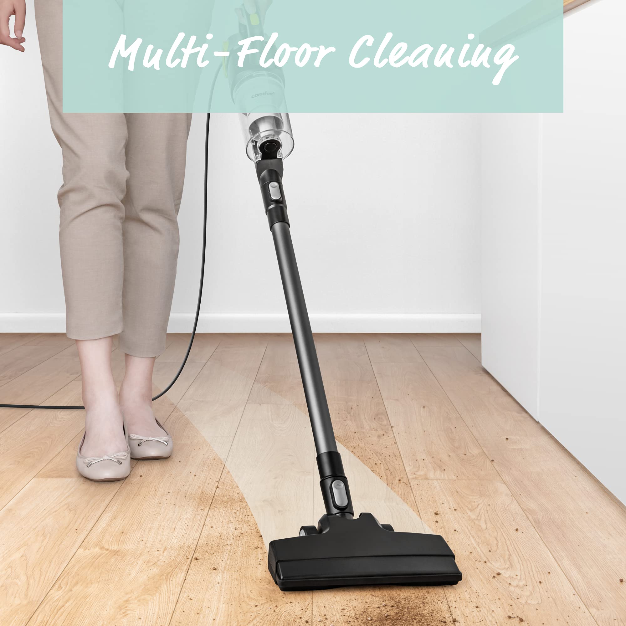 Comfee' 20S 3 In 1 Lightweight Stick Vacuum Cleaner, Powerful Suction Corded Handheld Vac For Pet Hair, Black