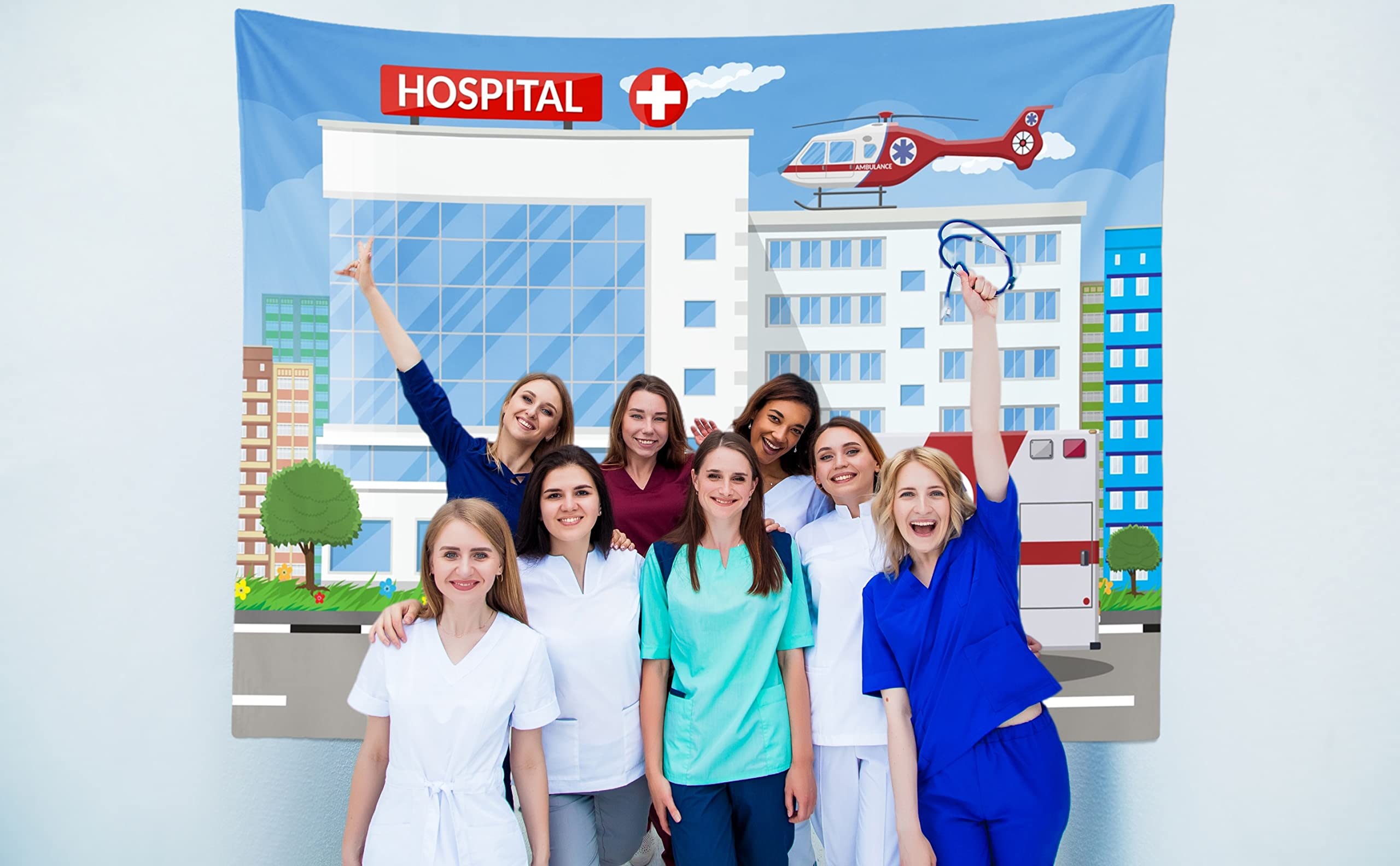 Loccor Fabric 7X5Ft Hospital Backdrop For Nurse Graduation Ambulance Medical Photography Background Paramedic Retirement Party D