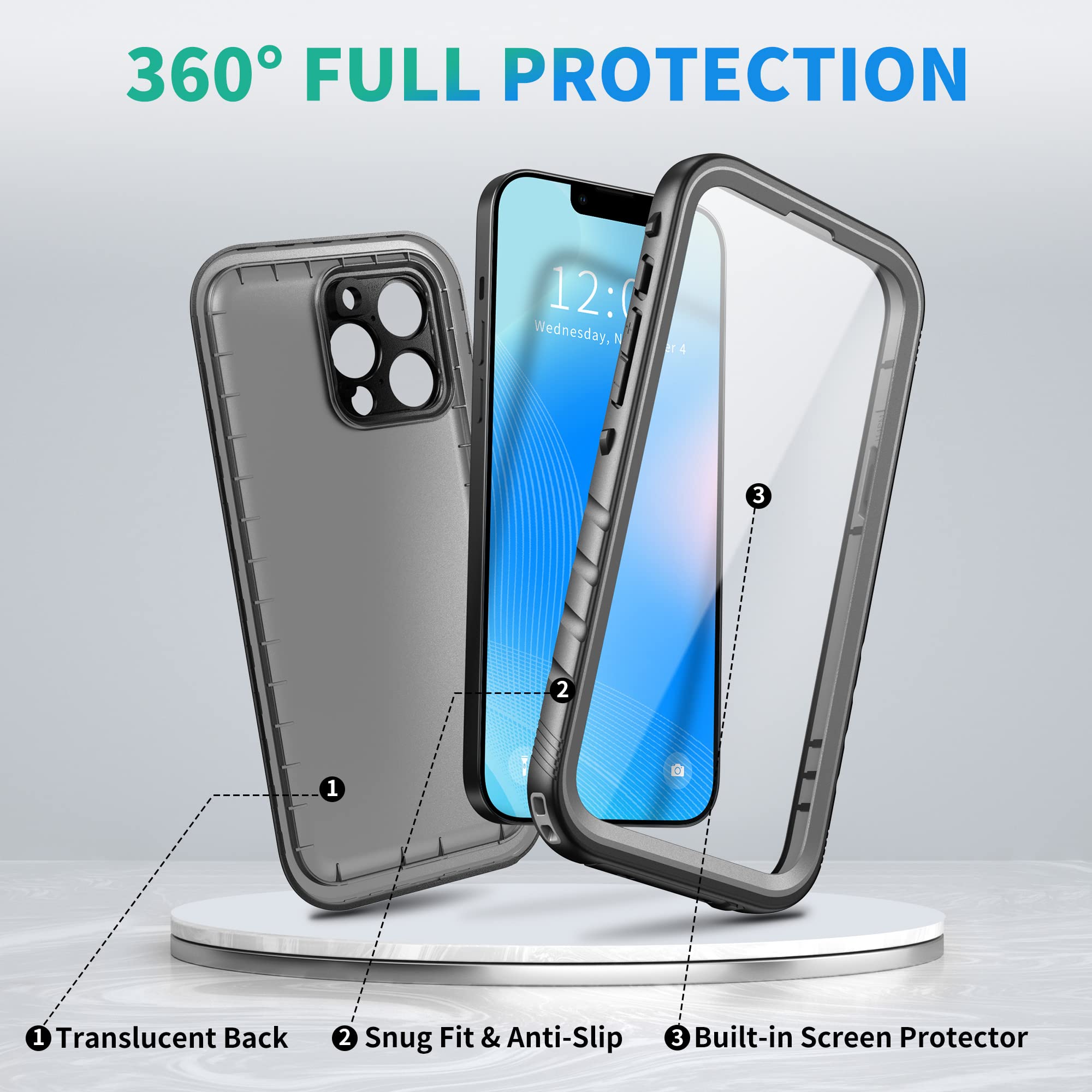 SPORTLINK Waterproof Case for iPhone 14 Pro Max - Built-in Screen Protector IP68 Shockproof Black 6.7 Inch